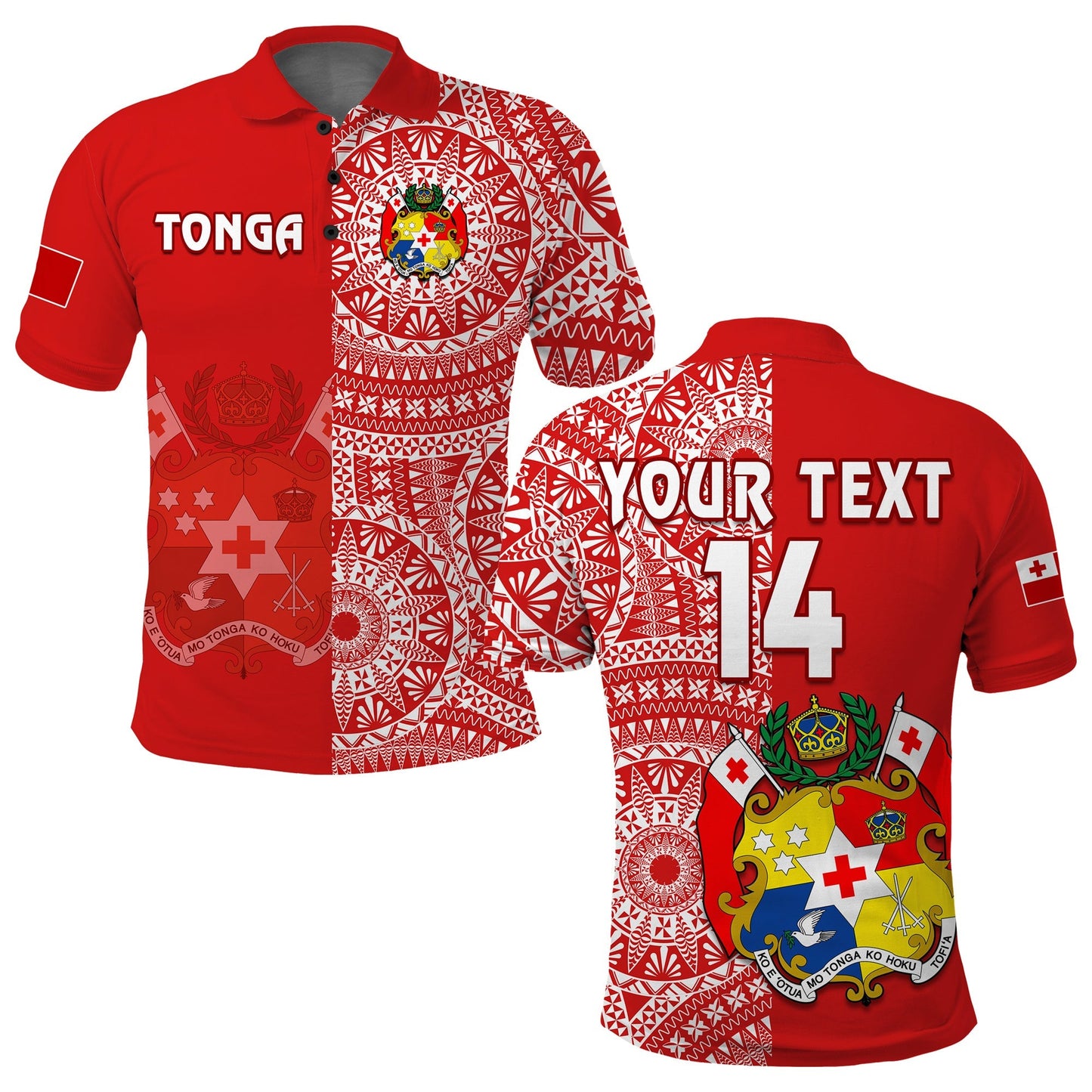 Custom Text And Number Tonga Polo Shirt Tongan Coat Of Arms Ngatu Pattern