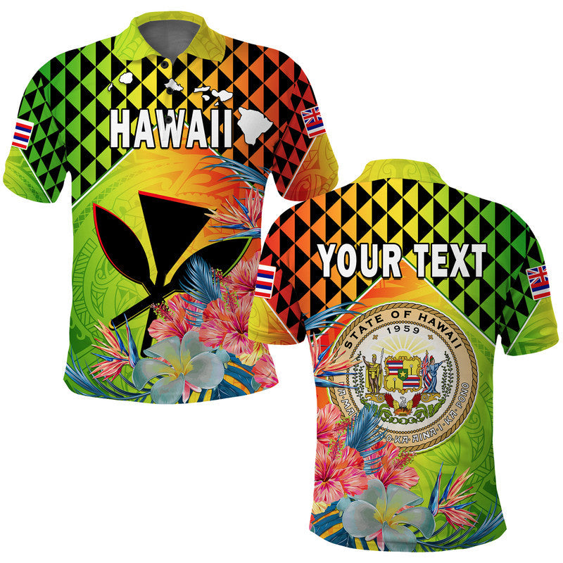 Custom Personalised Hawaii Polo Shirt Hawaiian Tribal Kanaka Maoli Hibiscus