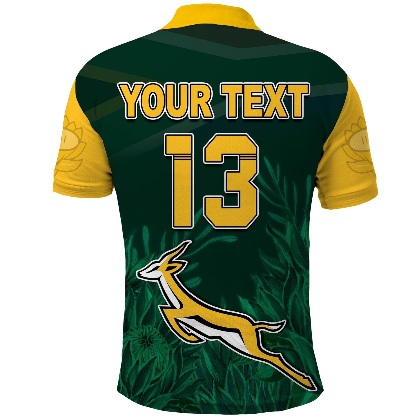 (Custom Text and Number) South Africa Rugby Polo Shirt Springboks King Protea Go Bokke