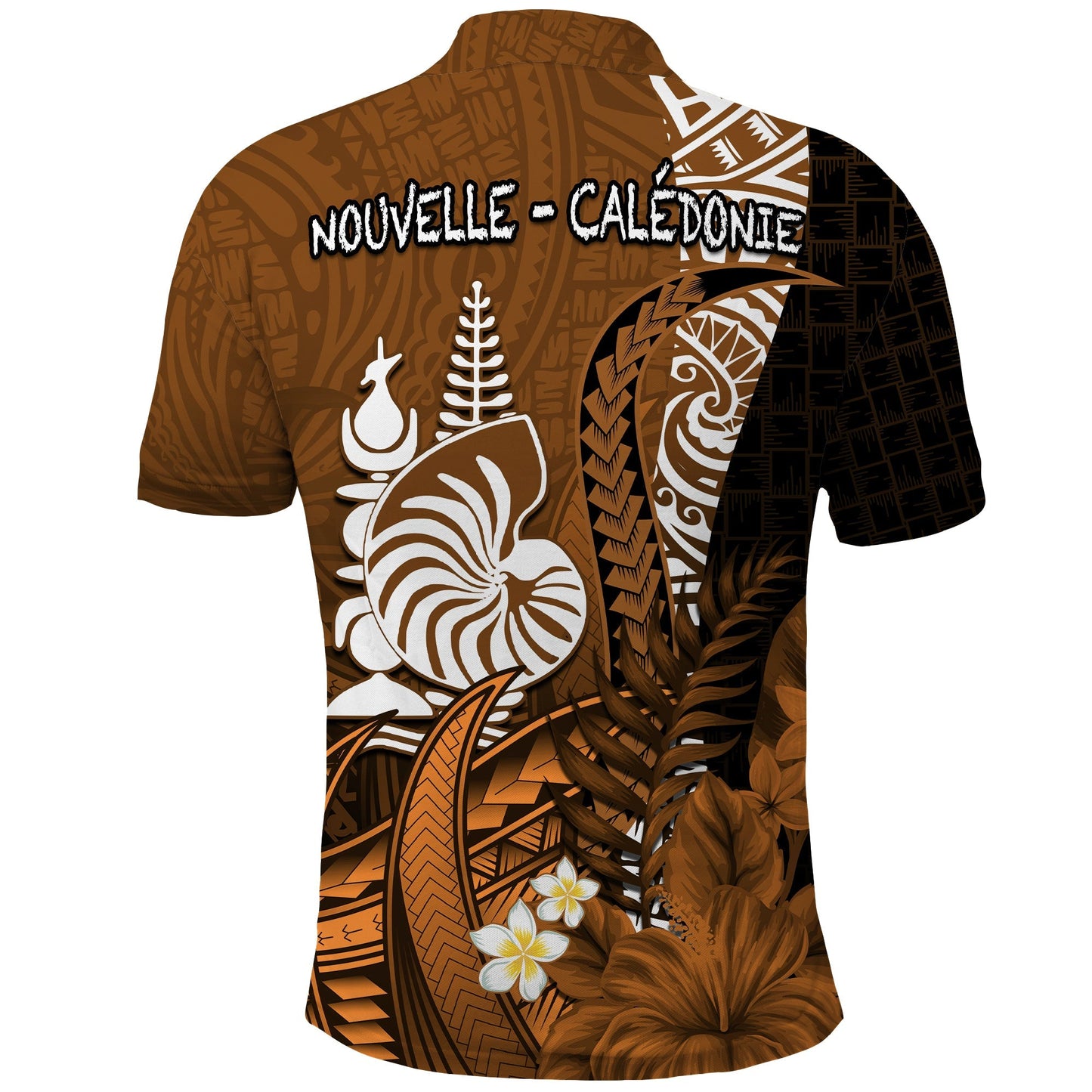 Custom Personalised New Caledonia Polo Shirt Nautilus Gold Polynesian Hibiscus