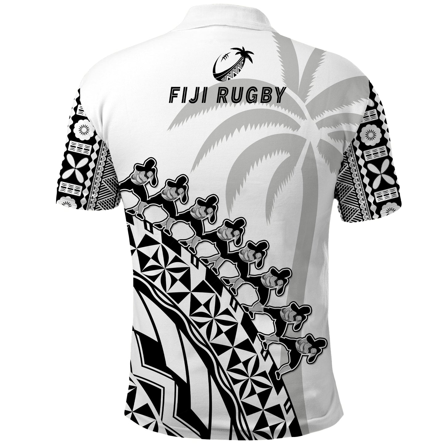 Fiji Rugby Polo Shirt Fijian Cibi Dance Tapa Pattern White