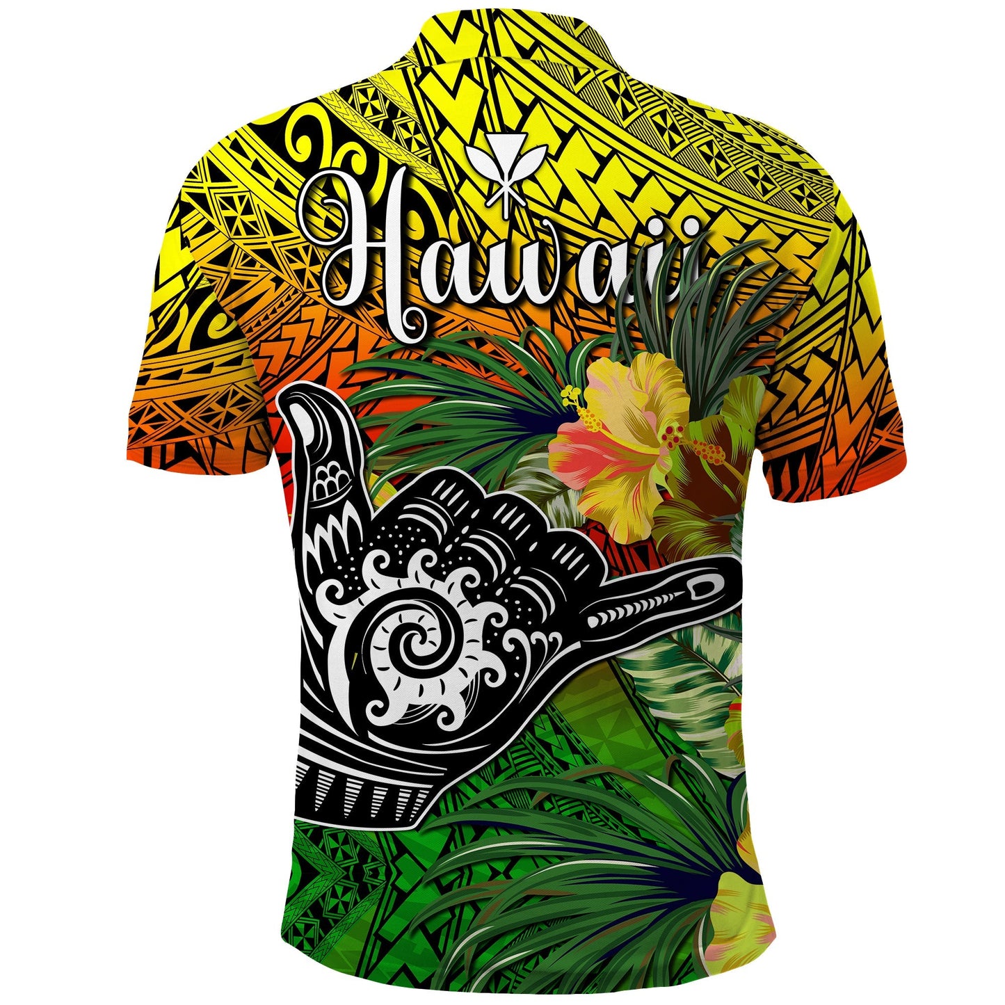 The Shaka Hawaii Polo Shirt Tropical Flowers Reggae Version