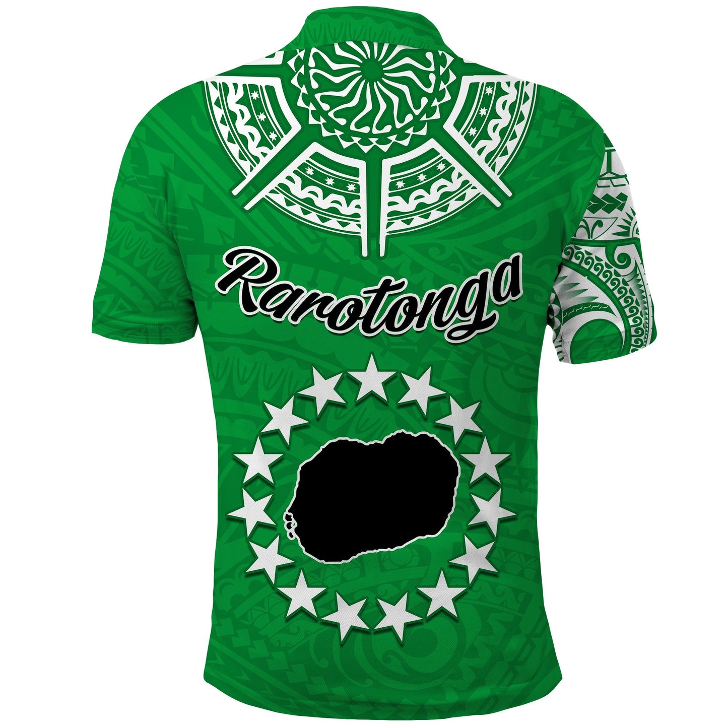 Rarotonga Cook Islands Polo Shirt Turtle and Map Style Green