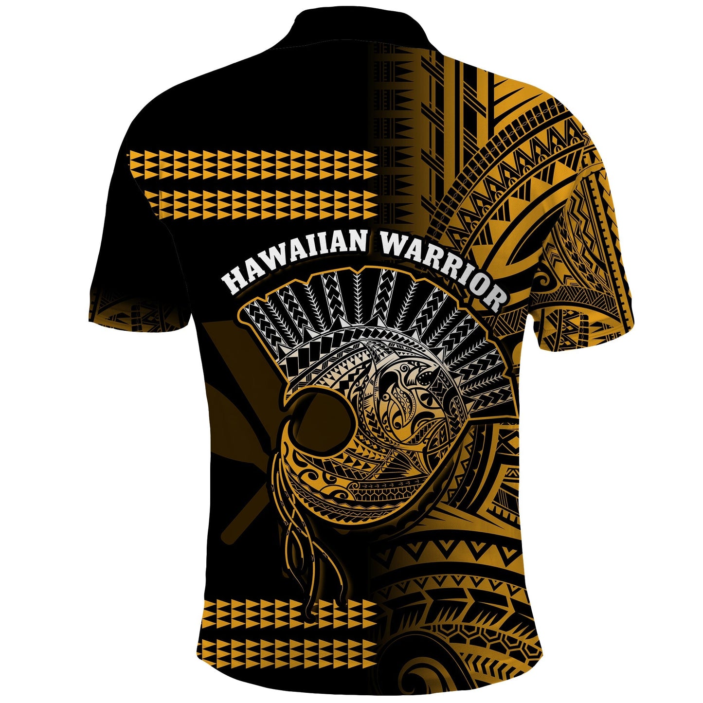 Hawaii Polo Shirt Kakau Warrior Helmet Gradient Gold Polynesian