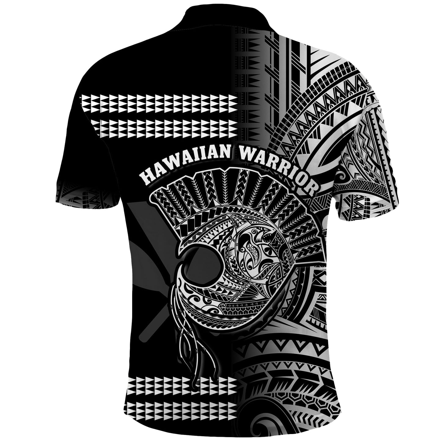 Hawaii Polo Shirt Kakau Warrior Helmet Gradient White Polynesian