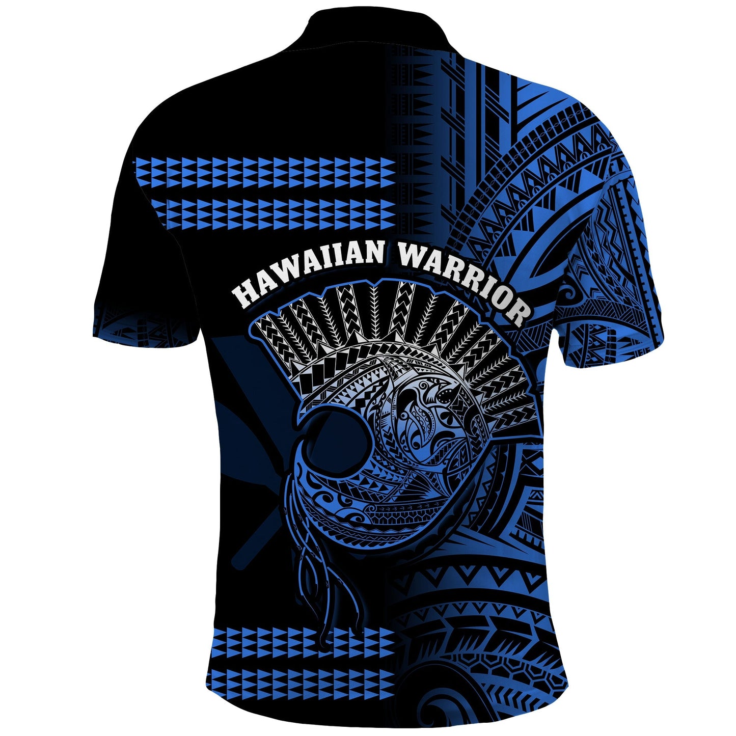 Hawaii Polo Shirt Kakau Warrior Helmet Gradient Blue Polynesian