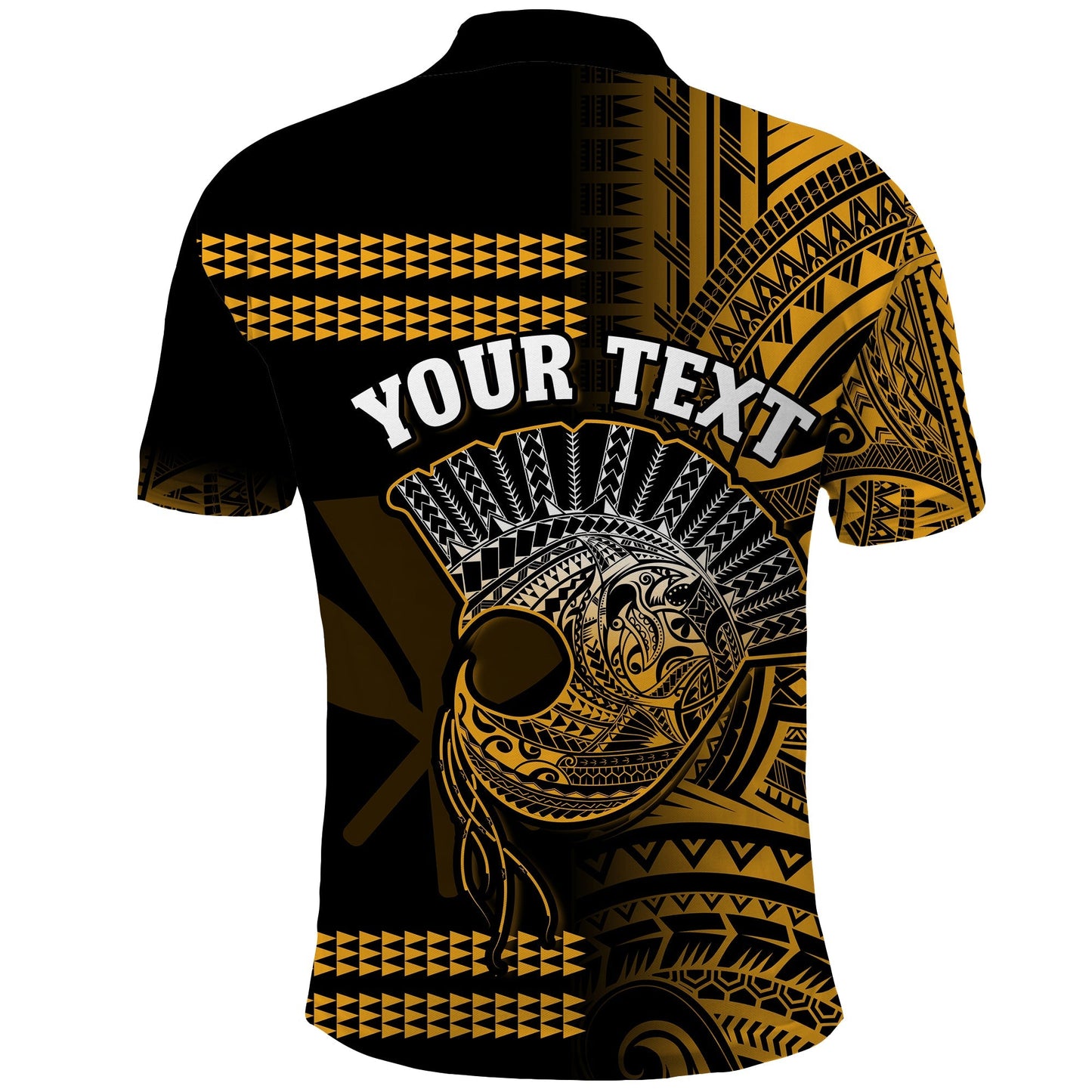 Custom Personalised Hawaii Polo Shirt Kakau Warrior Helmet Gradient Gold Polynesian