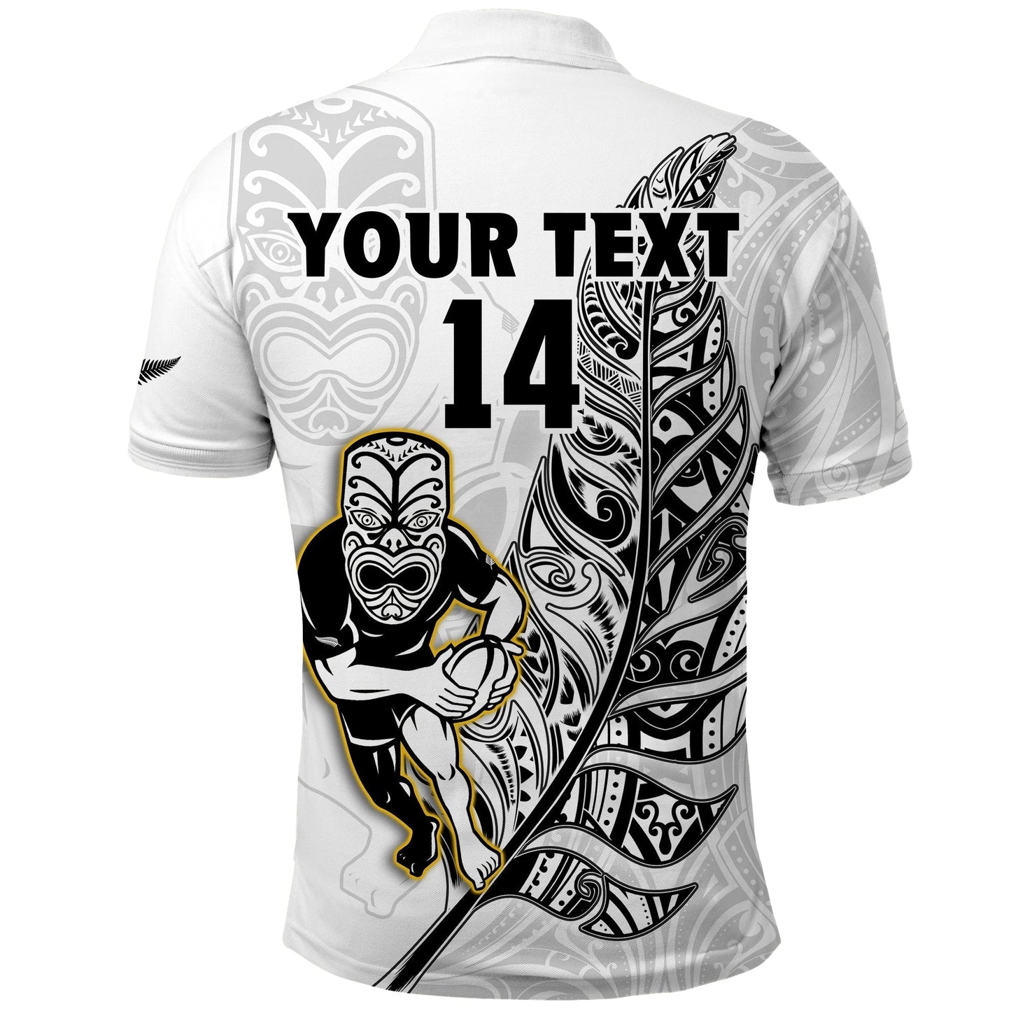 Custom Text And Number New Zealand Silver Fern Rugby Polo Shirt All Black Maori Version White