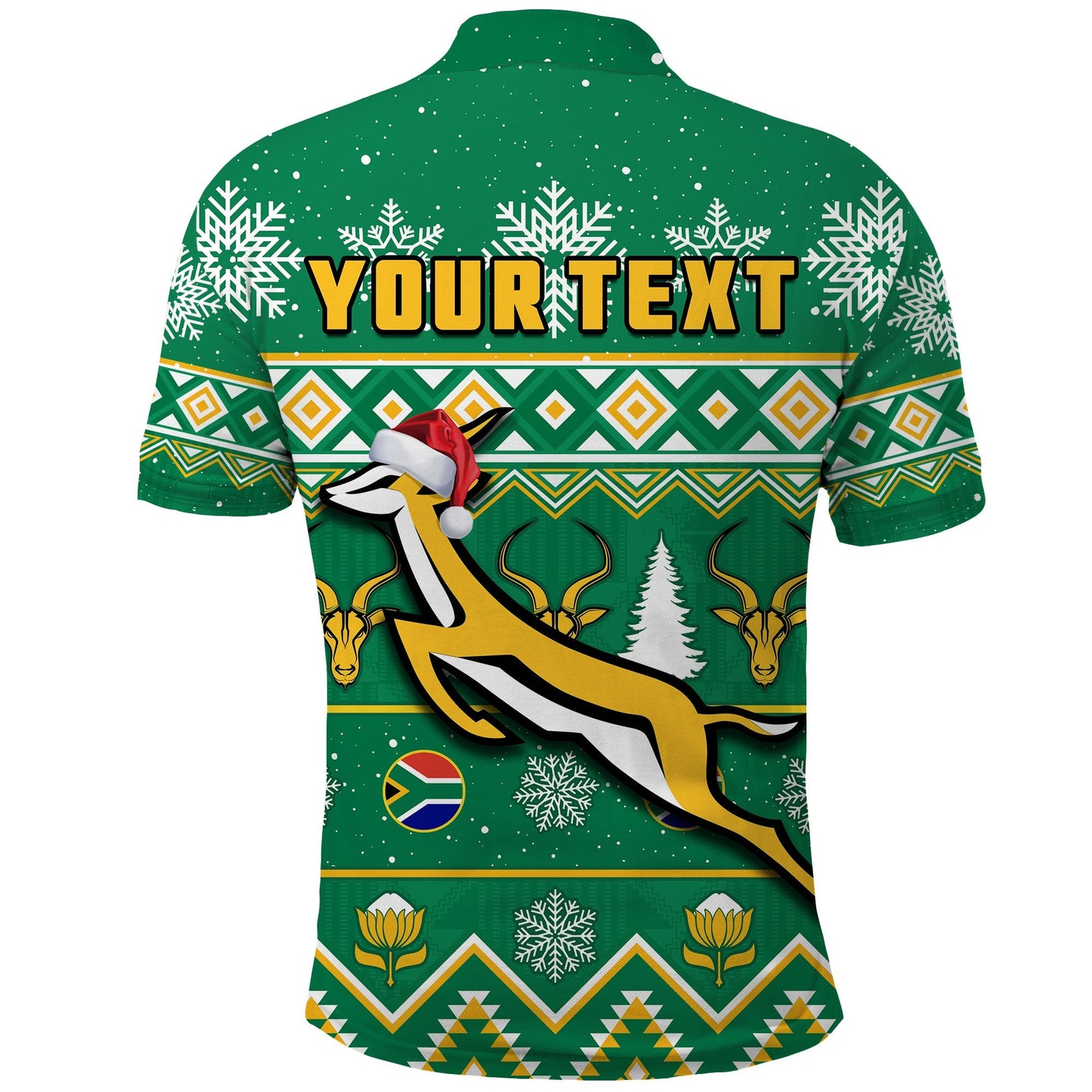 Custom South Africa Rugby Polo Shirt Christmas Springboks Proud Geseende Kersfees
