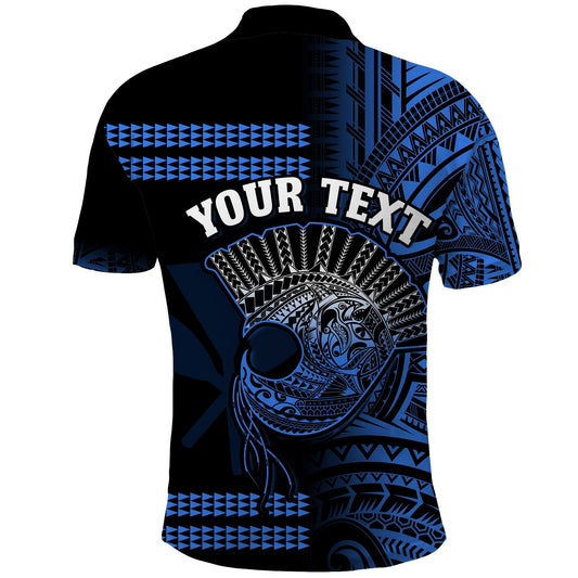 Custom Personalised Hawaii Polo Shirt Kakau Warrior Helmet Gradient Blue Polynesian