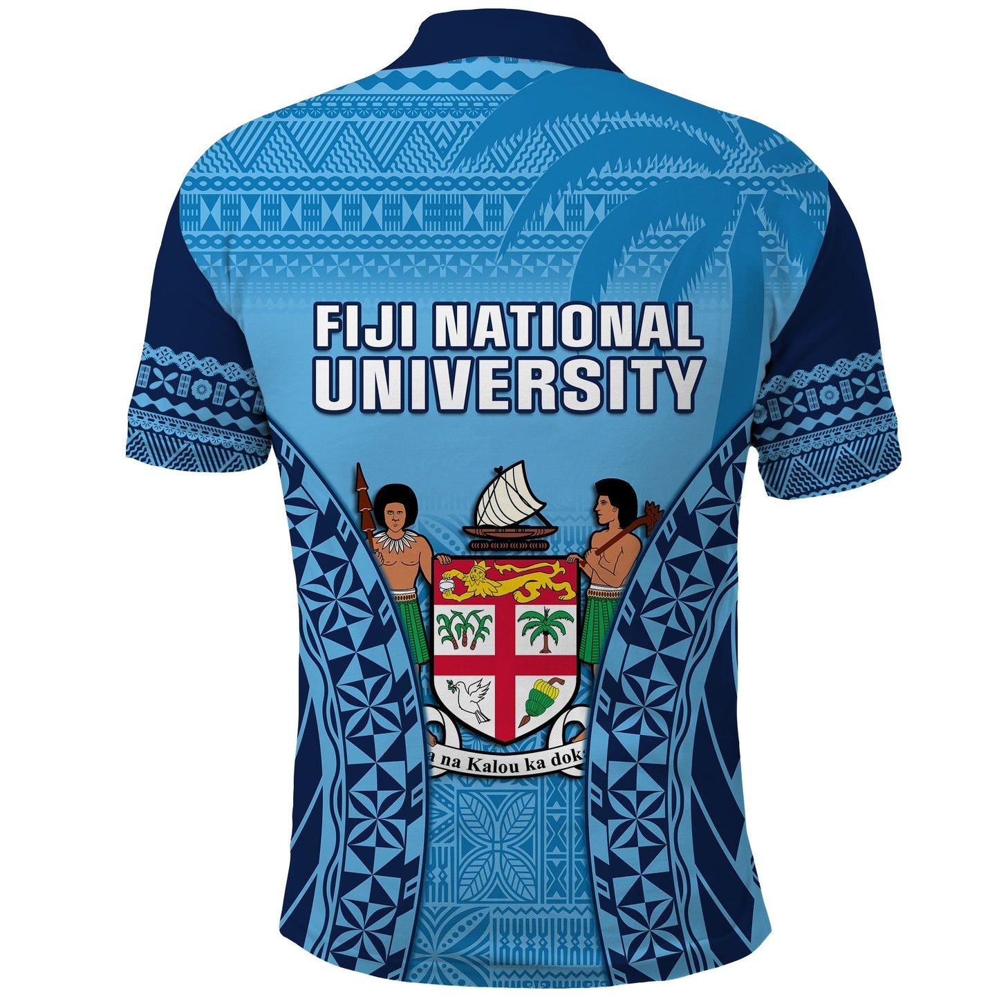 Fiji University Polo Shirt National Fijian Tapa Pattern Blue