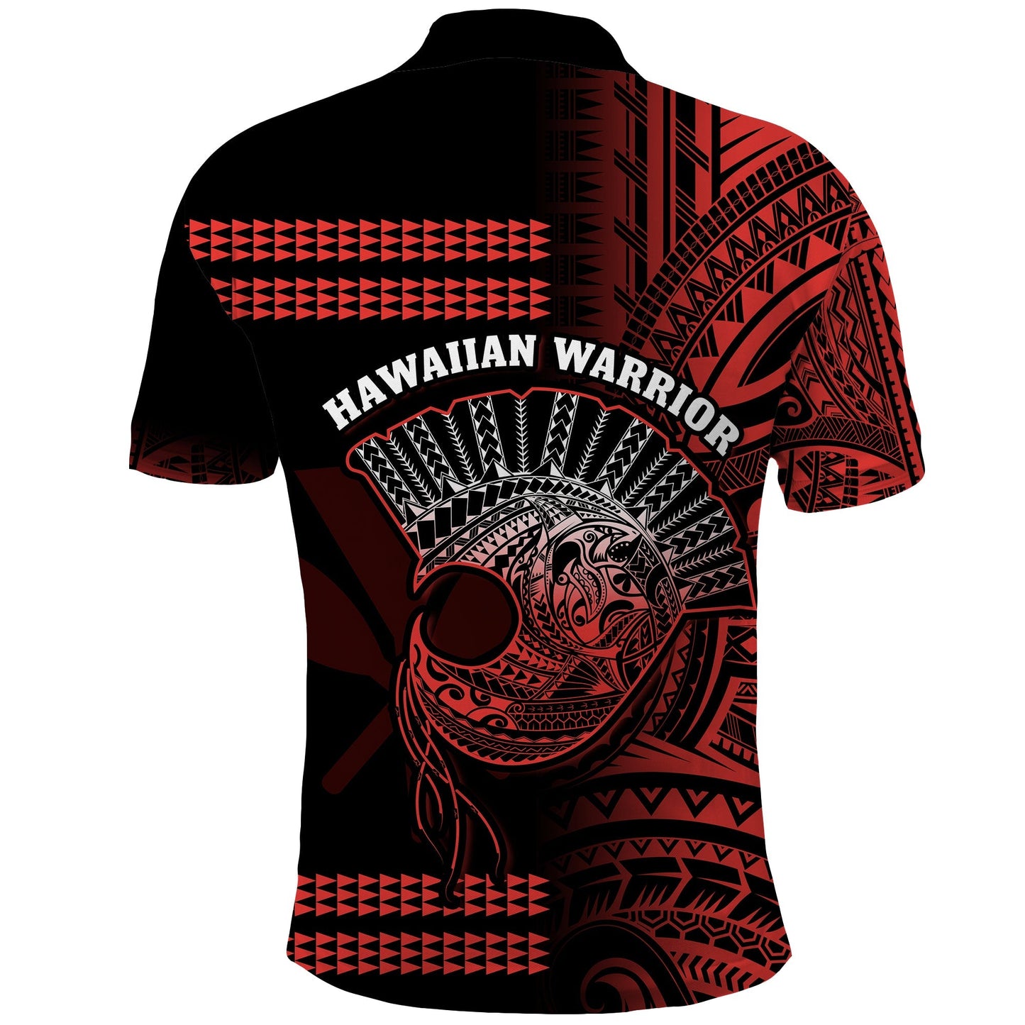Hawaii Polo Shirt Kakau Warrior Helmet Gradient Red Polynesian