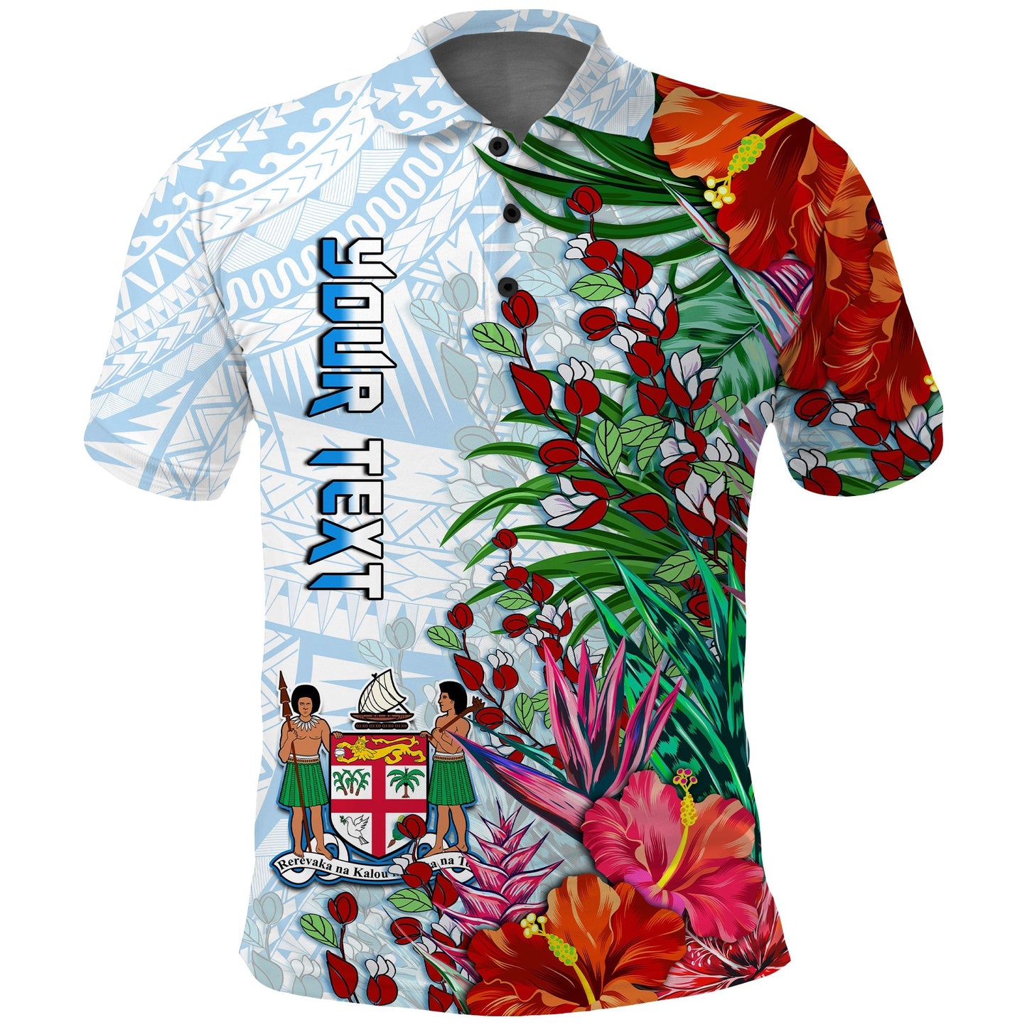 Fiji Polo Shirt Proud Fijian Tapa mix Tagimoucia Flowers