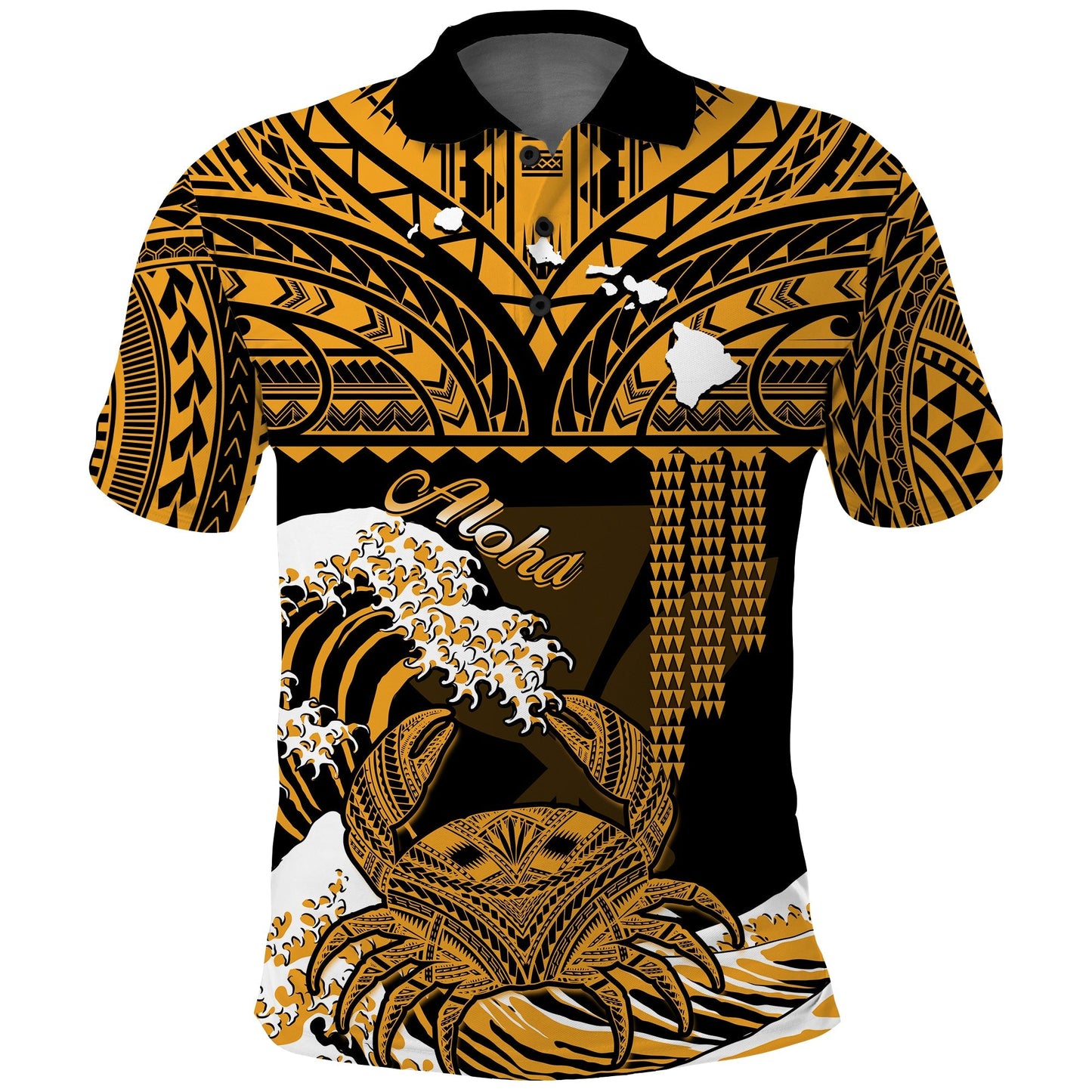 Hawaii Polo Shirt Kakau Polynesian Crab With Waves Ver.02