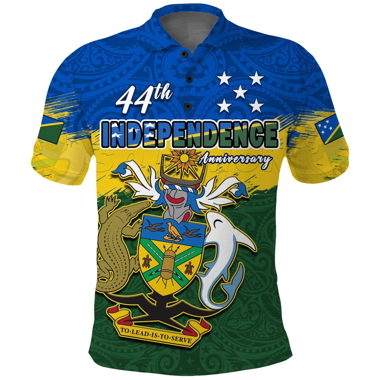 Solomon Islands Polo Shirt Happy 44th Independence Anniversary Polynesian Pattern