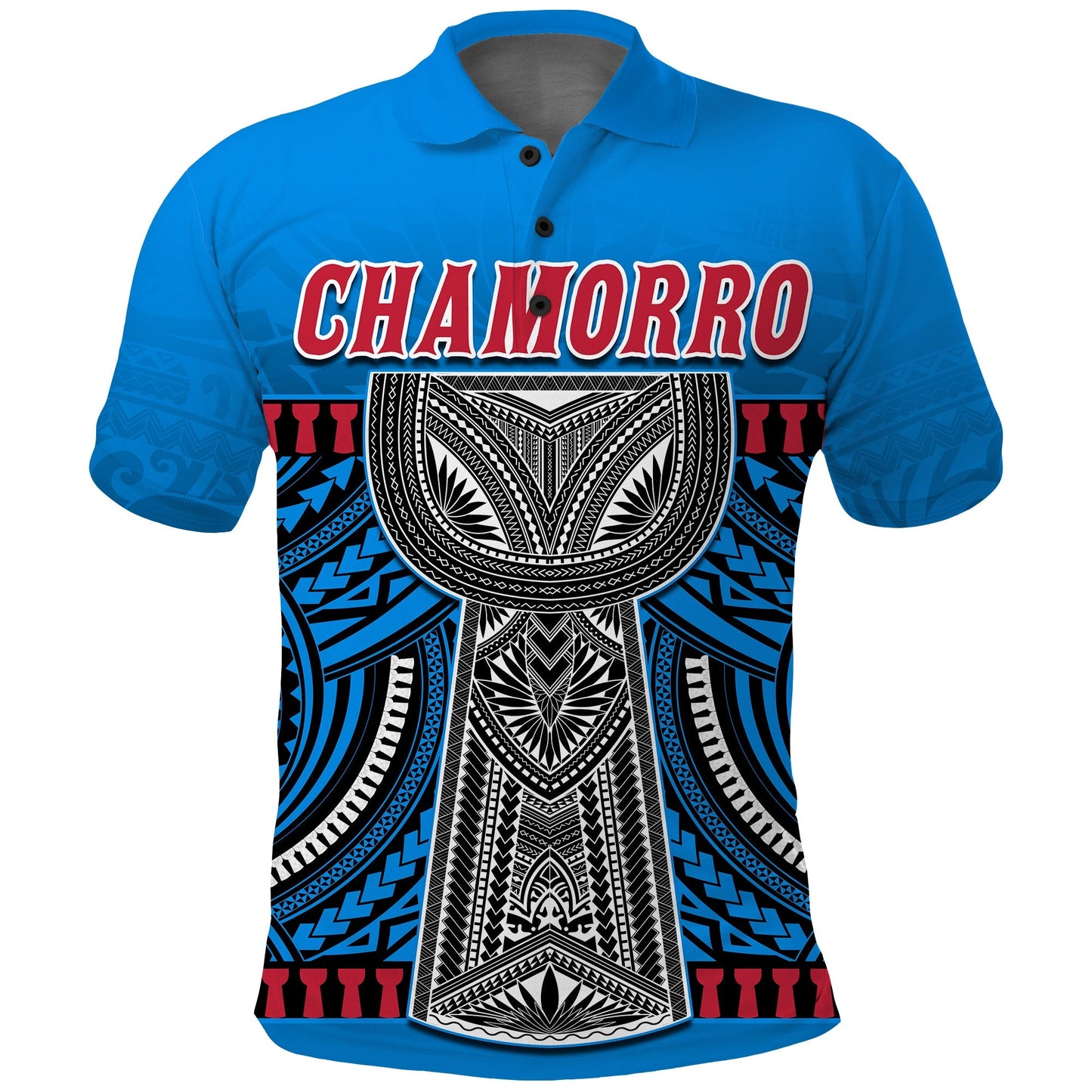 Custom Personalised Guam Chamorro Polo Shirt Latte Stone Blue Polynesian Haligi