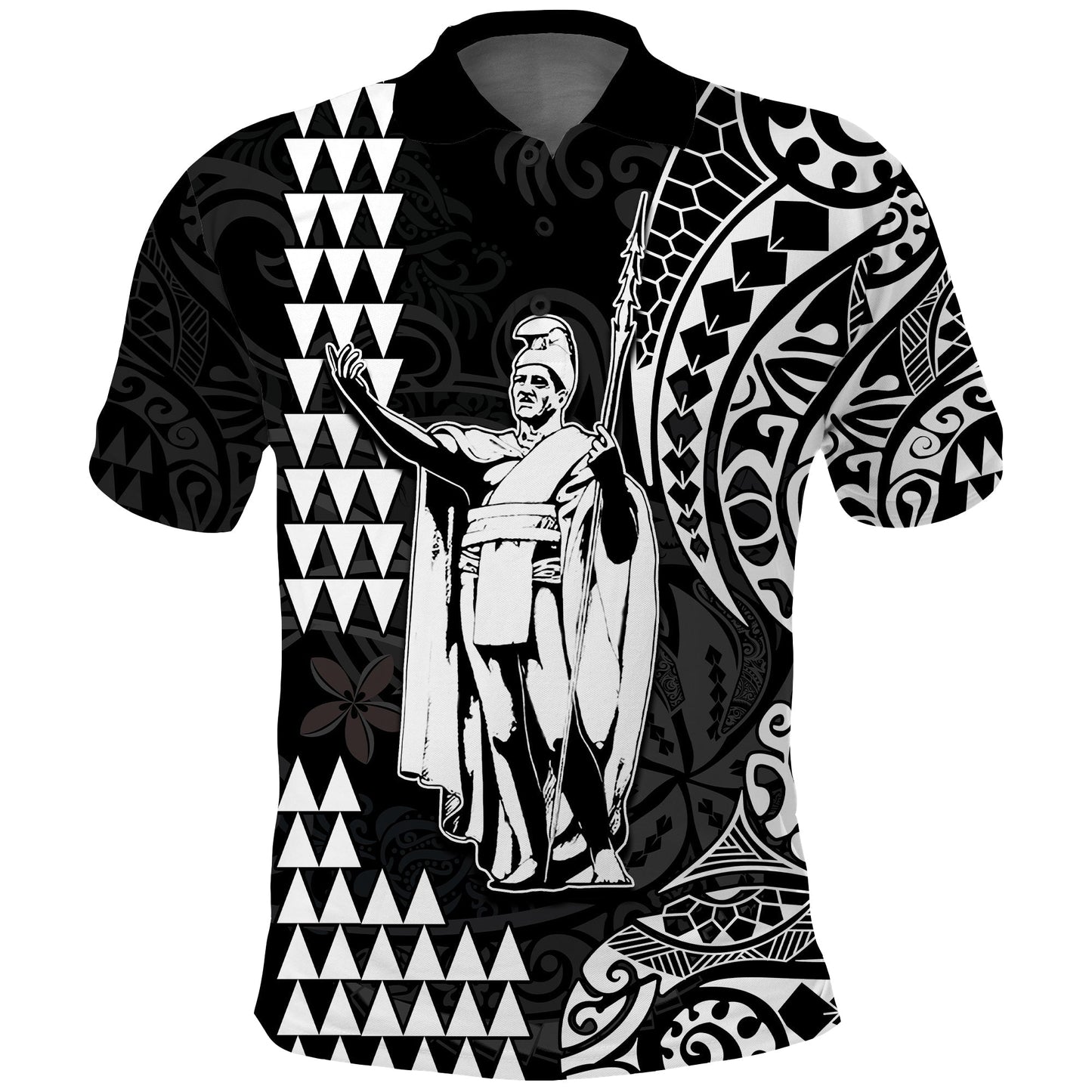 Custom Text and Number Hawaii Day Kakau Polo Shirt Proud To Be Hawaiian Black King Kamehameha and Kanaka Maoli