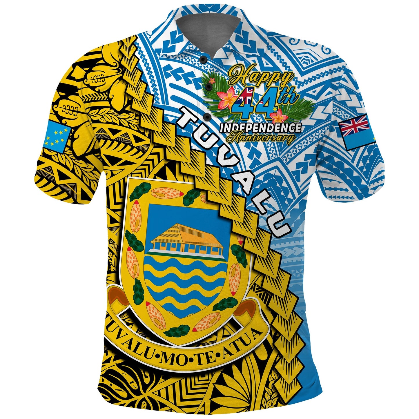 Tuvalu 1978 Polo Shirt Happy 44th Independence Anniversary Polynesian Pattern