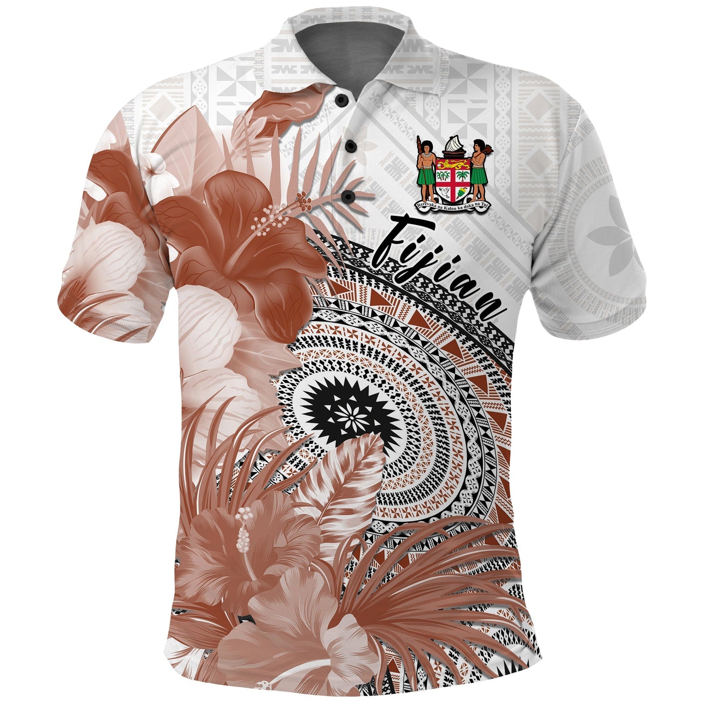 Custom Personalised Fiji Tapa Polo Shirt White Fijian Masi Be Loved Hibiscus