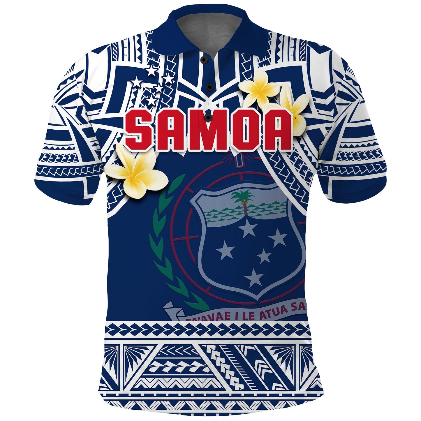 Samoa Polo Shirt Samoan Plumeria Flowers Mix Polynesian Pattern
