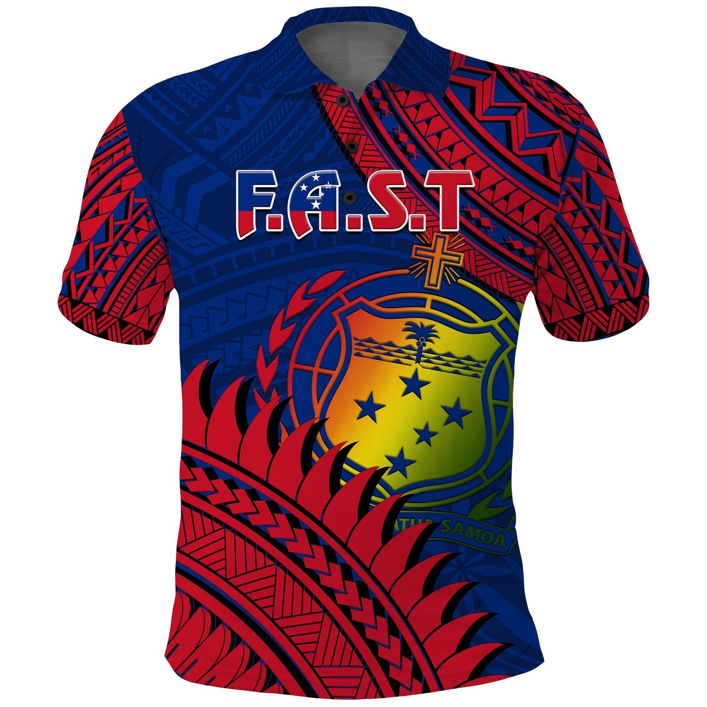 F.A.S.T Samoa Polo Shirt Samoan Coat Of Arms Polynesian Pattern