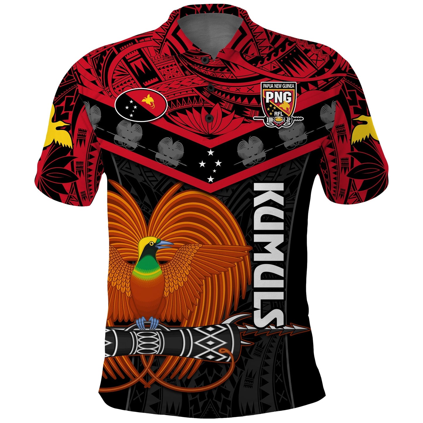 Custom Text And Number Papua New Guinea Rugby Polo Shirt PNG Kumuls Bird Of Paradise Black