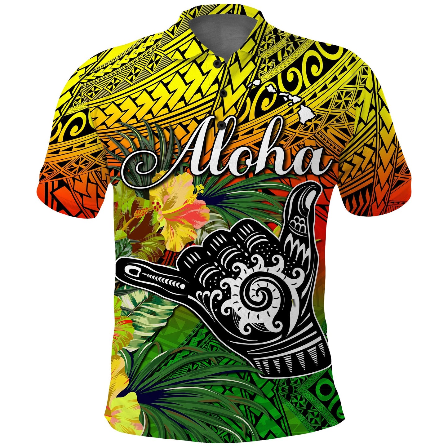 Custom Personalised The Shaka Hawaii Polo Shirt Tropical Flowers Reggae Version