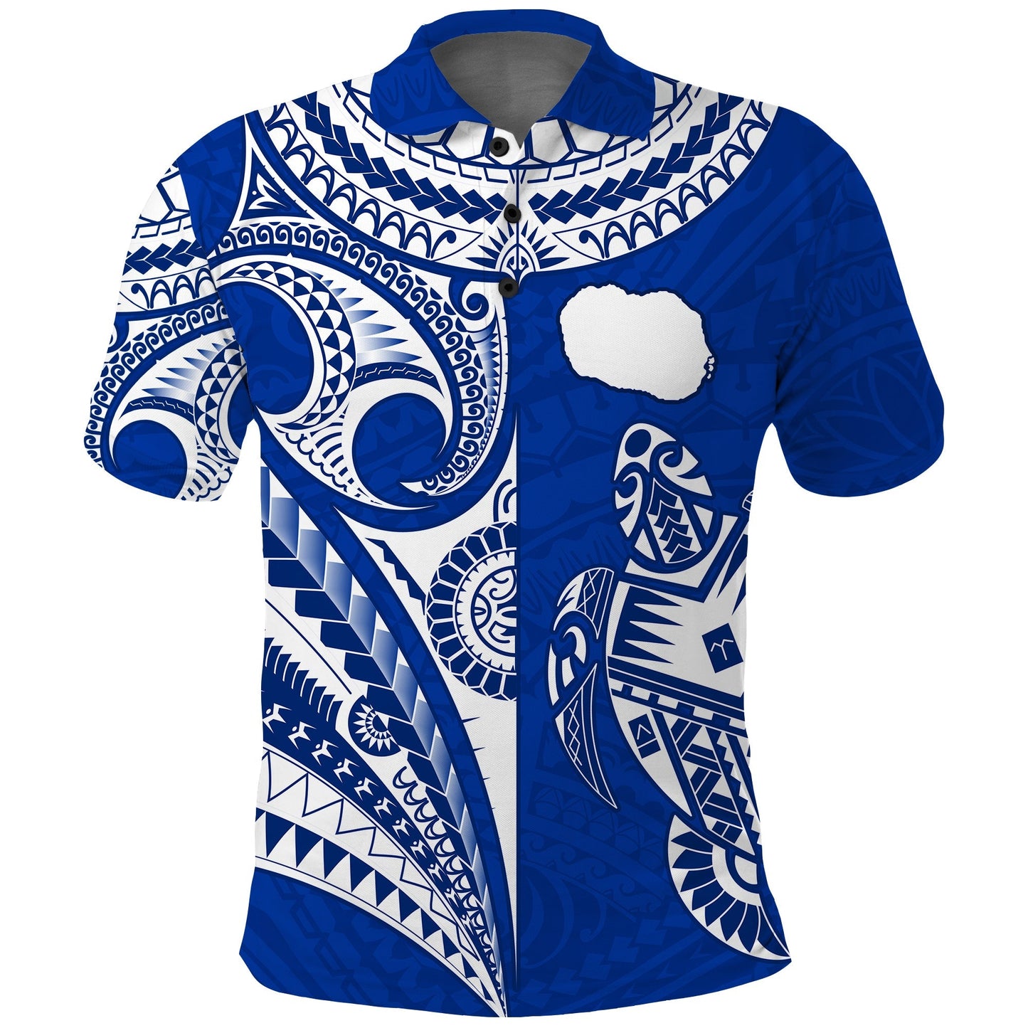 Custom Text and Number Rarotonga Cook Islands Polo Shirt Turtle and Map Style Blue