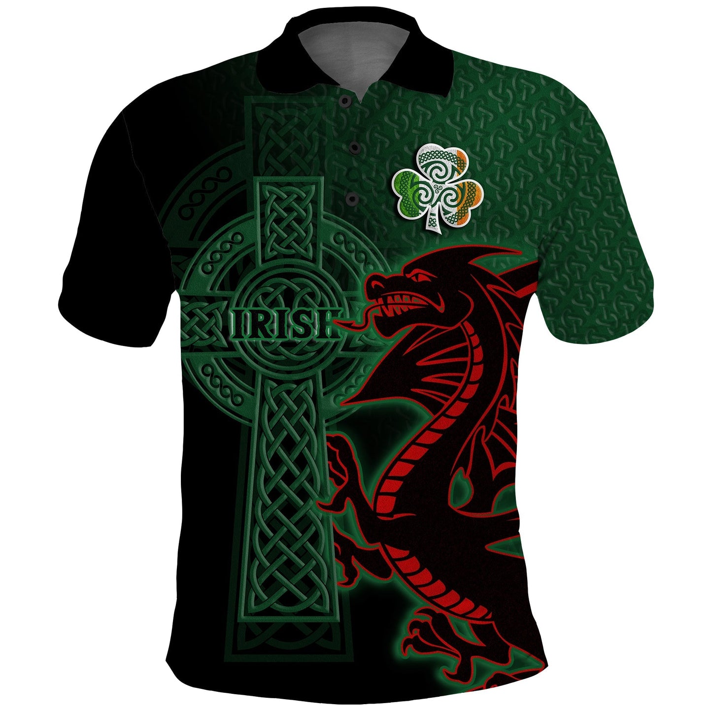 Custom Ireland Polo Shirt The Shamrock Celtic Cross Mix Dragon