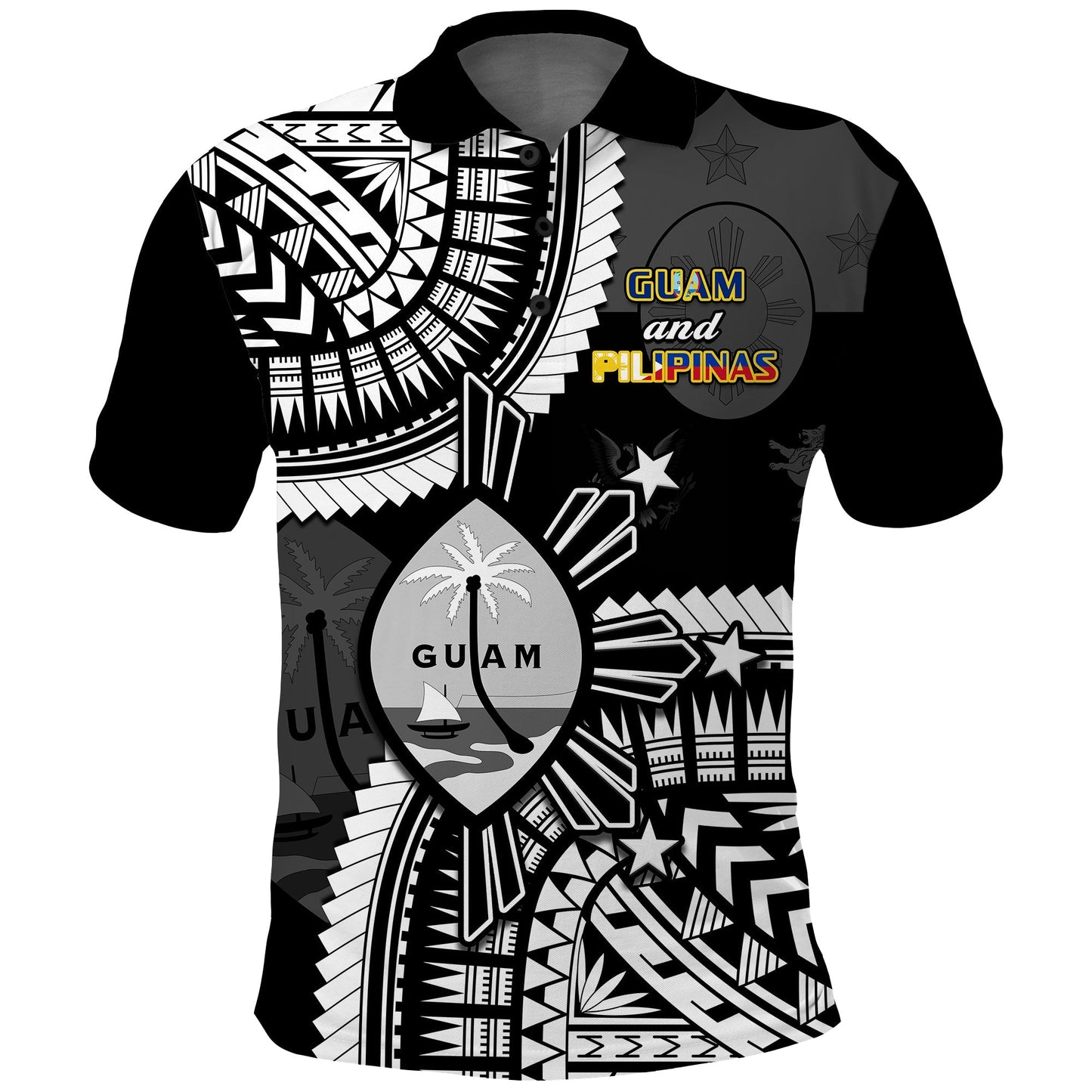 Custom Personalised Guam and Philippines Polo Shirt Guaman Filipinas Together Black