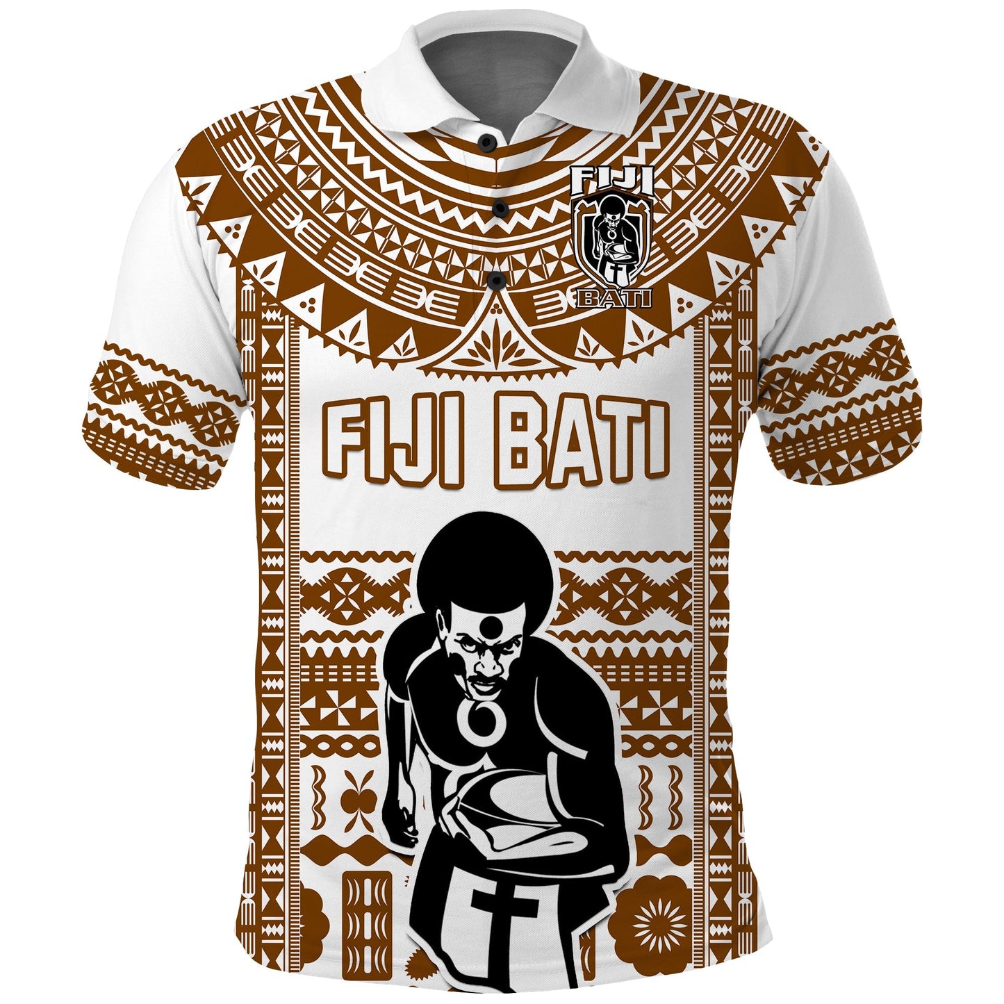Custom Text And Number Fiji Rugby Polo Shirt Pacific The Bati Brown Fijian Tapa