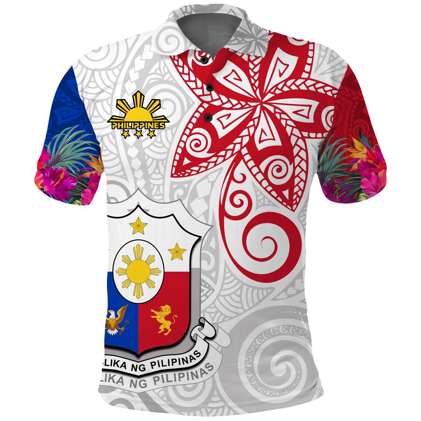 Philippines Polo Shirt Sun Filipino Polynesian mix Flowers Special Vibe
