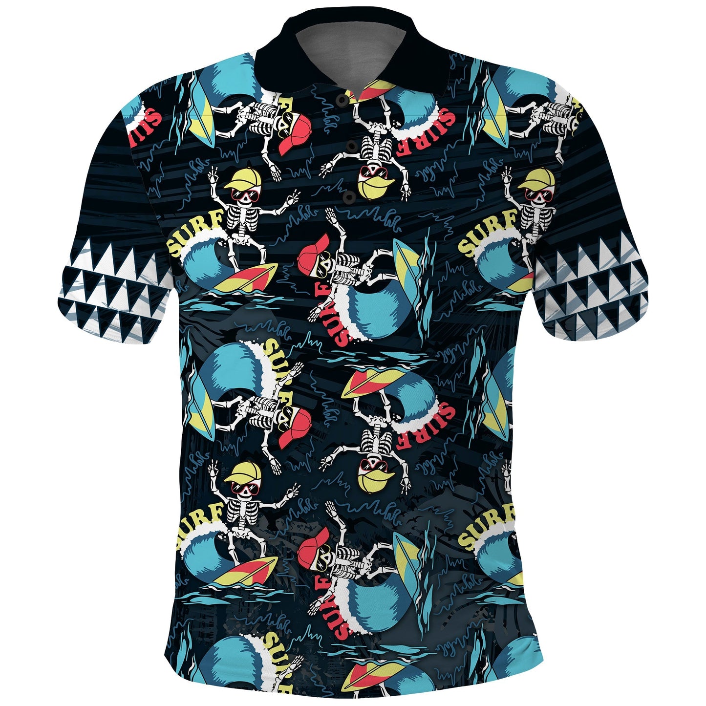 Hawaii Skeleton Surf Polo Shirt Halloween Hawaiian Tribal