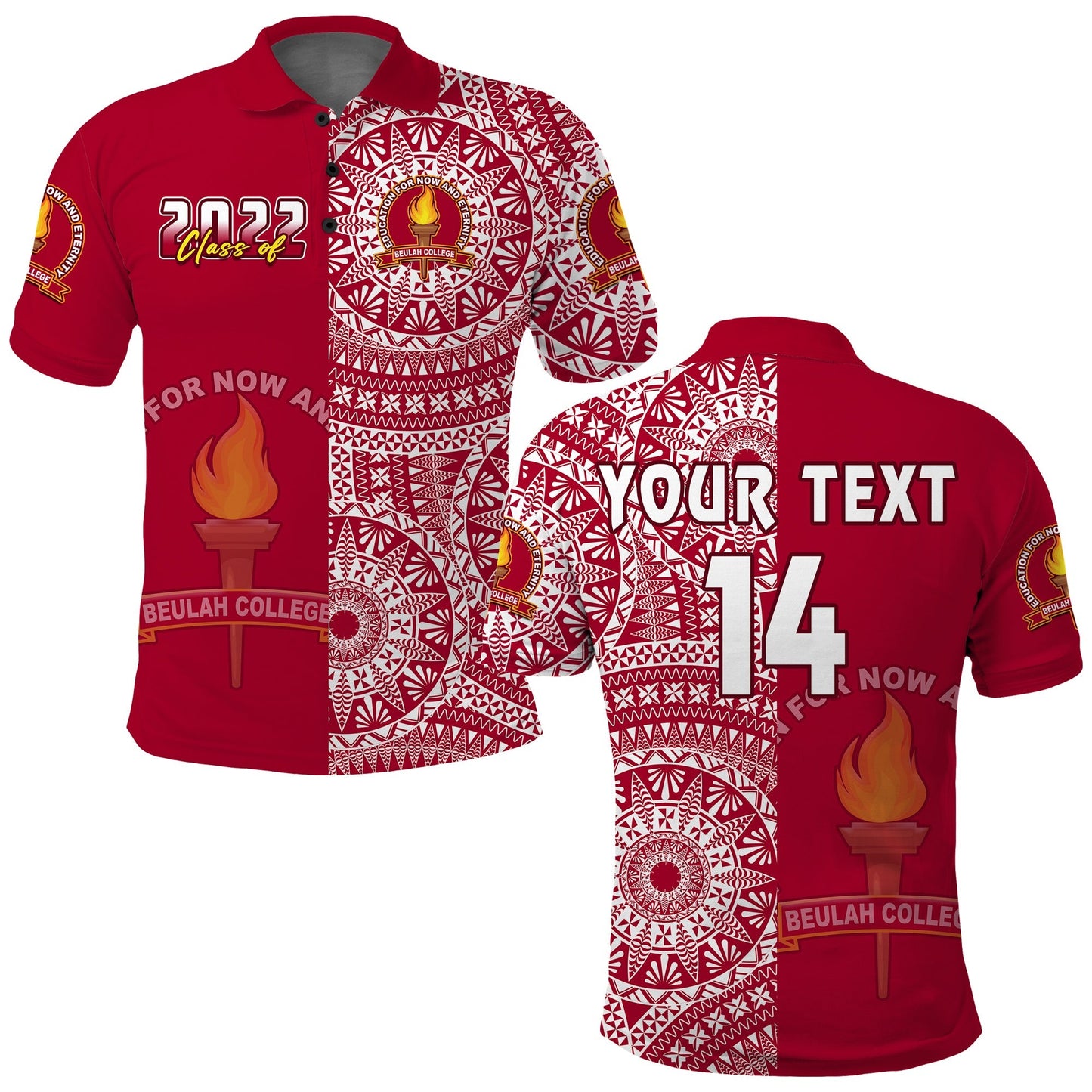 Custom Text And Number Beulah Tonga College Polo Shirt Class Of Year Tongan Ngatu Pattern