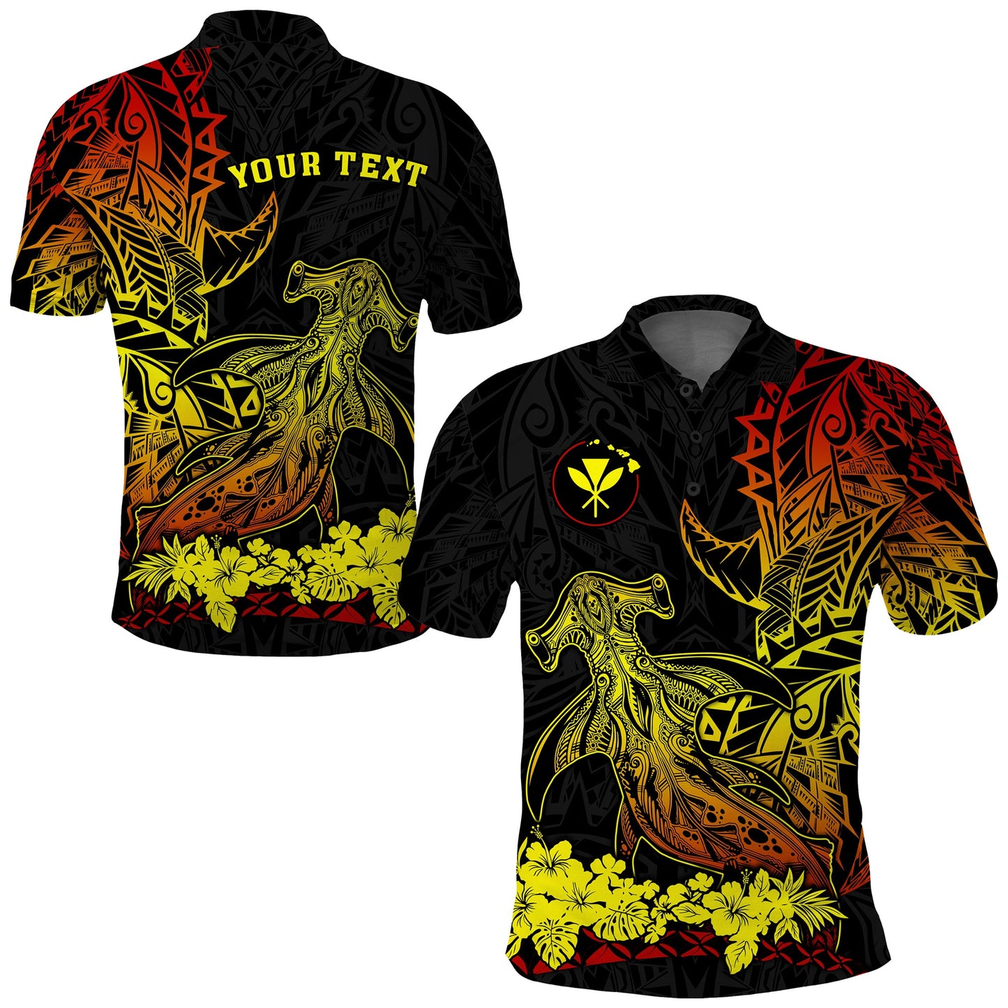 Custom Personalised Hawaii Polynesian Polo Shirt Wild Hammerhead Sharks Fresh Life