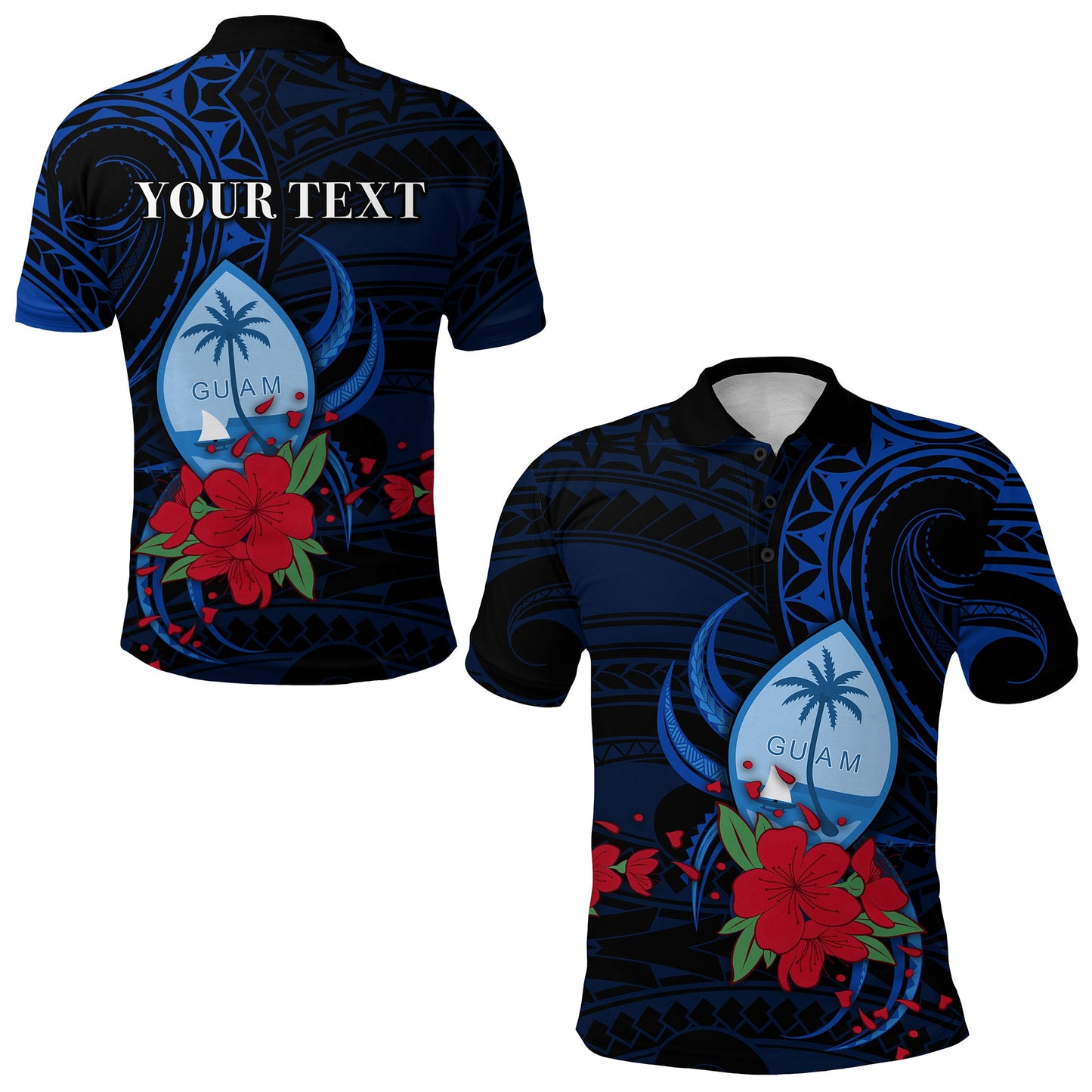 Custom Personalised Guam Polo Shirt Polynesian Flowers