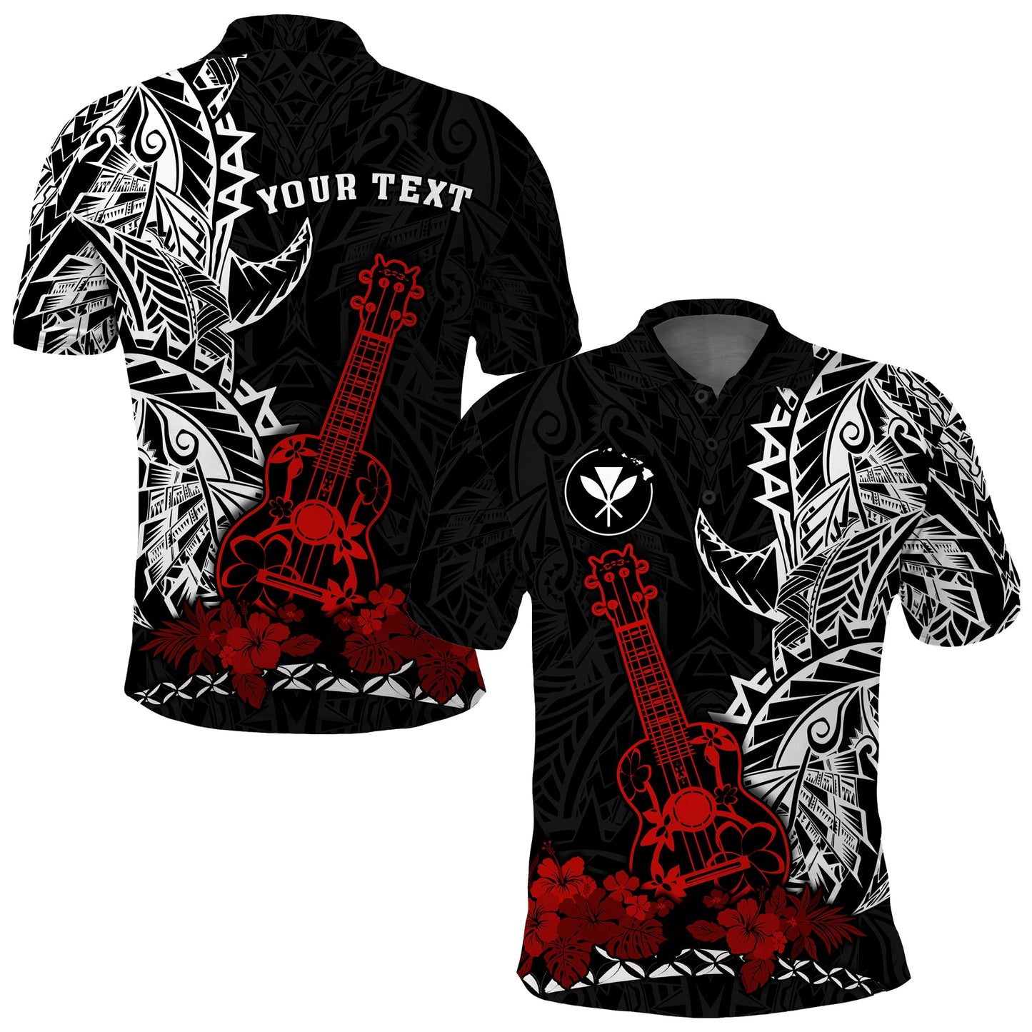 Custom Personalised Hawaii Polynesian Polo Shirt Red Ukulele