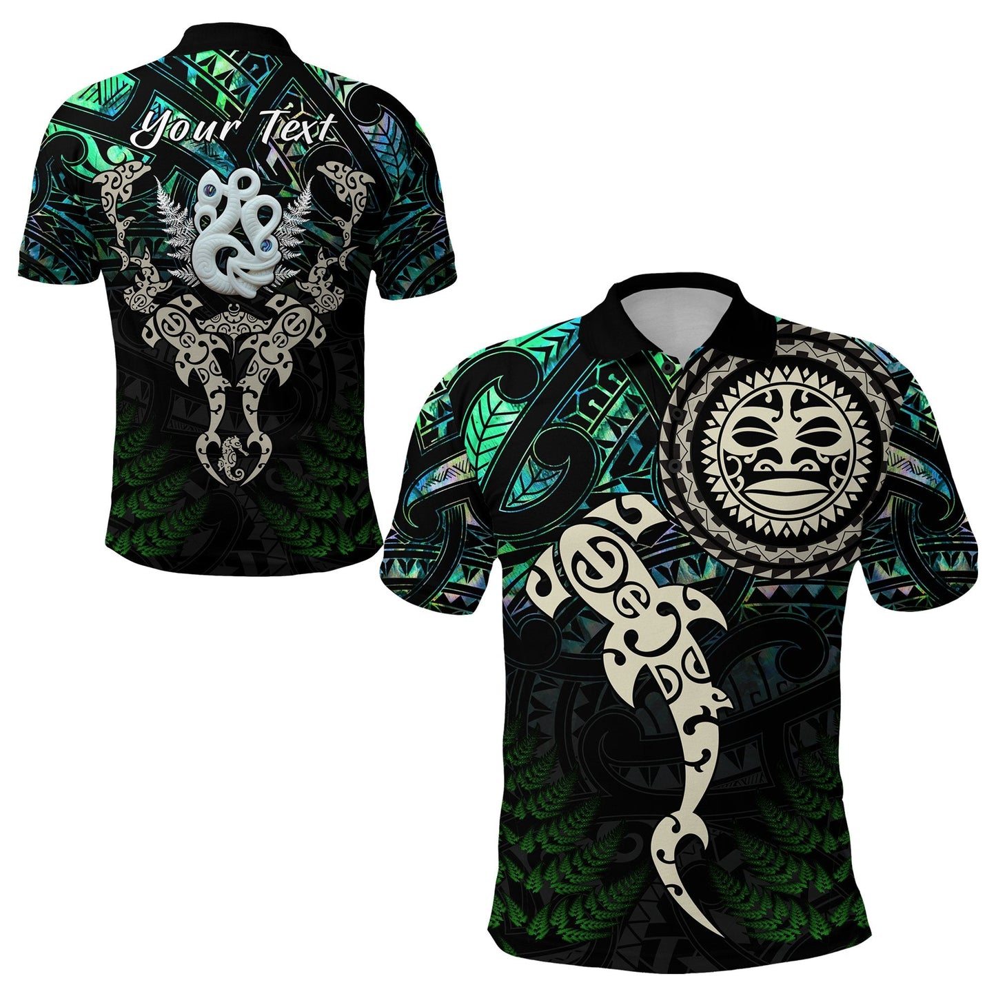 Custom Personalised Aotearoa Paua Shell Polo Shirt Maori Manaia and Fish