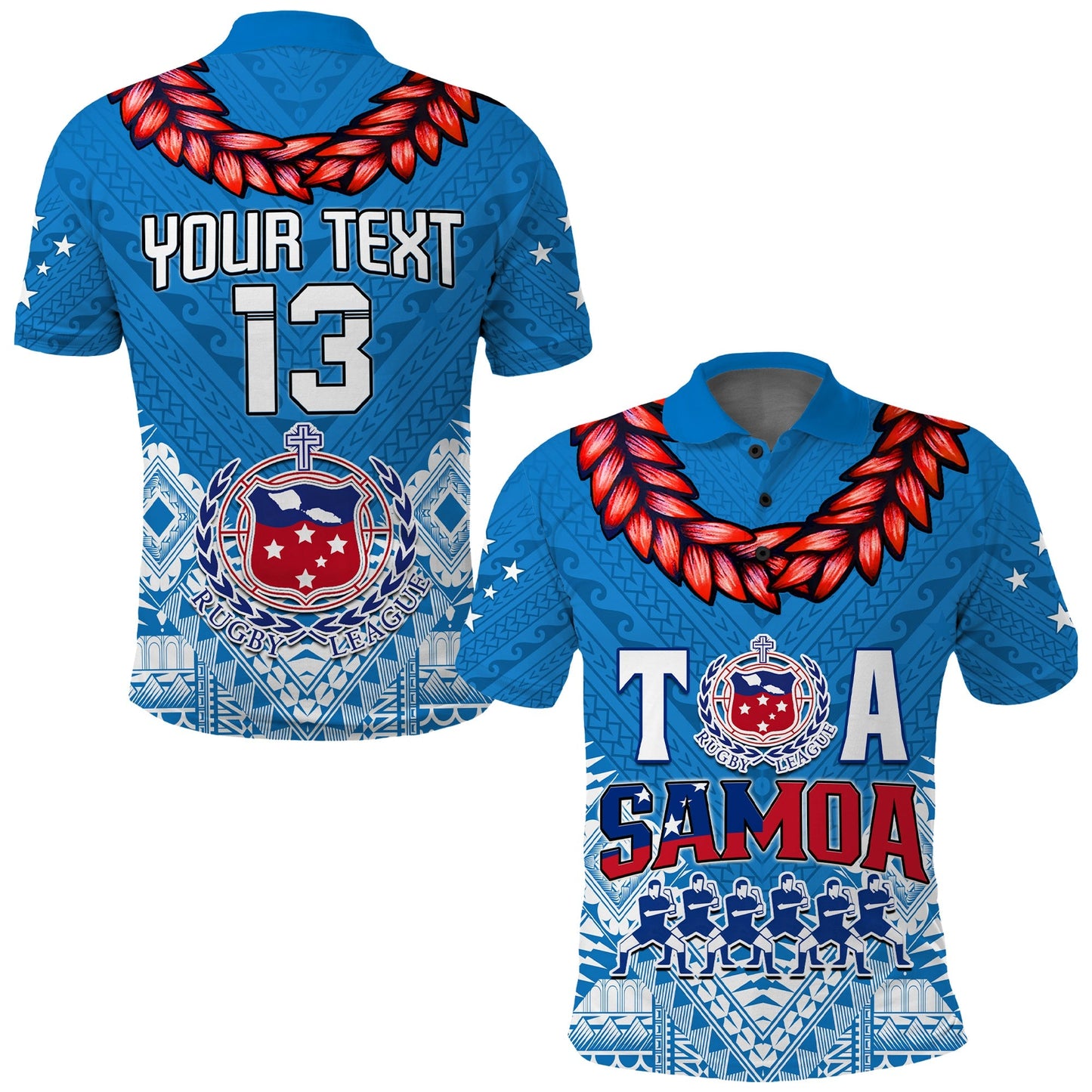 Custom Personalise Text and Number Toa Samoa Rugby Polo Shirt Manu Siva Tau Style Ulafala