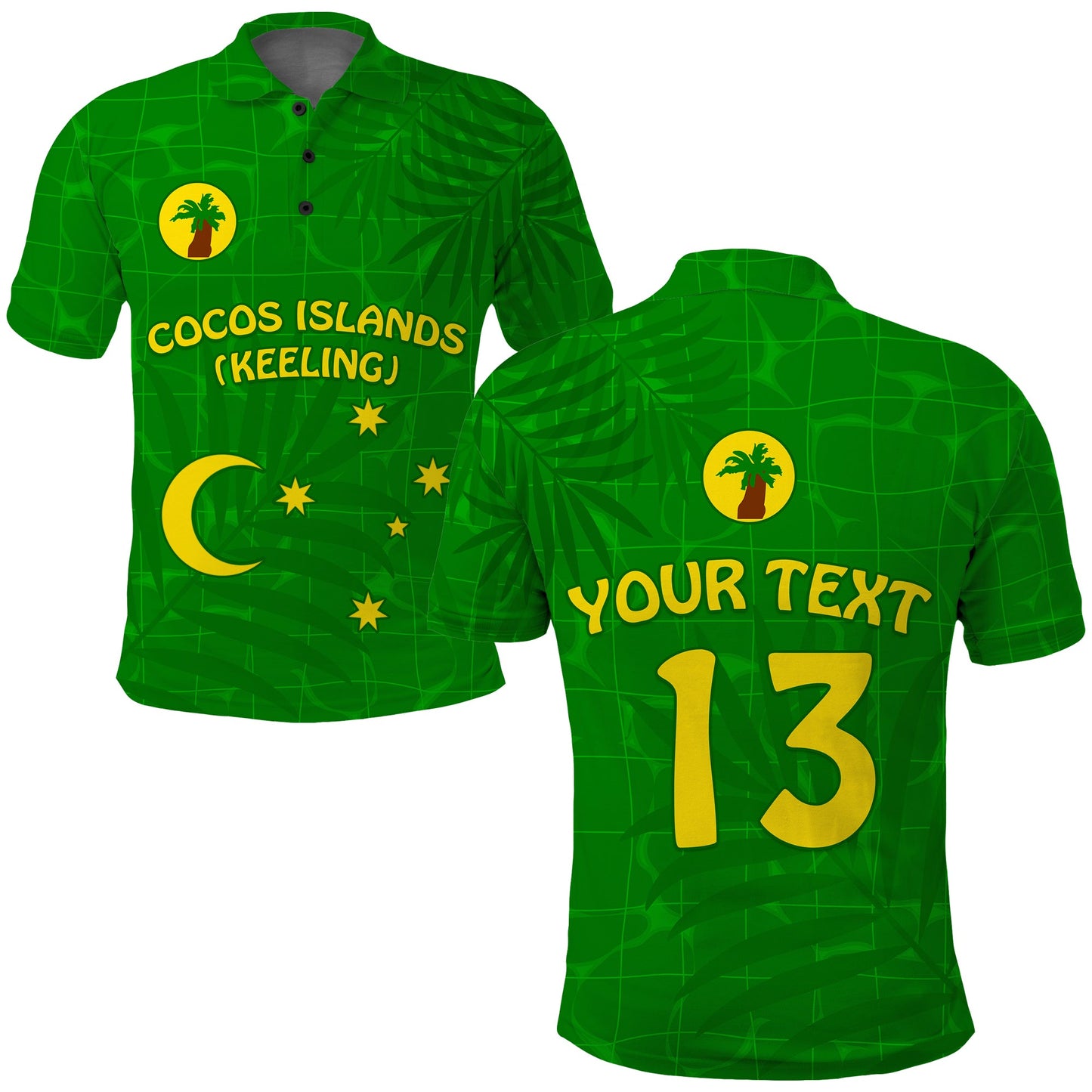 Custom Text and Number Cocos Keeling Islands Polo Shirt Proud Flag Unique