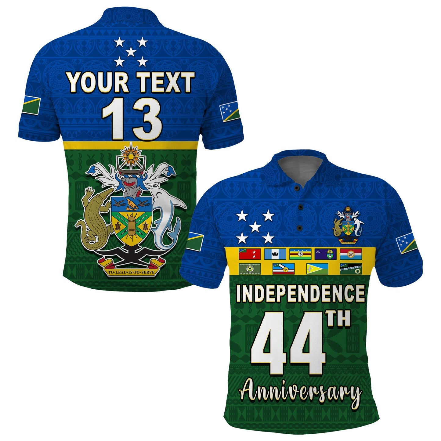 Custom Text and Number Solomon Islands National Day Polo Shirt Independence Day Tapa Pattern