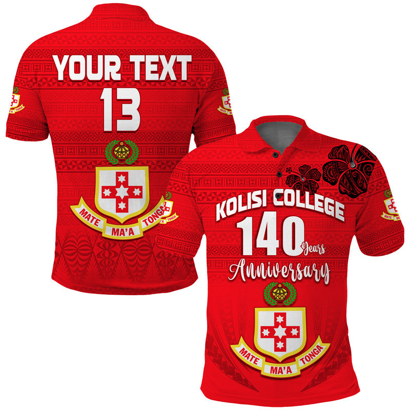 Custom Text and Number Kolisi Tonga College Atele Polo Shirt 140 Years Anniversary Tongan Ngatu