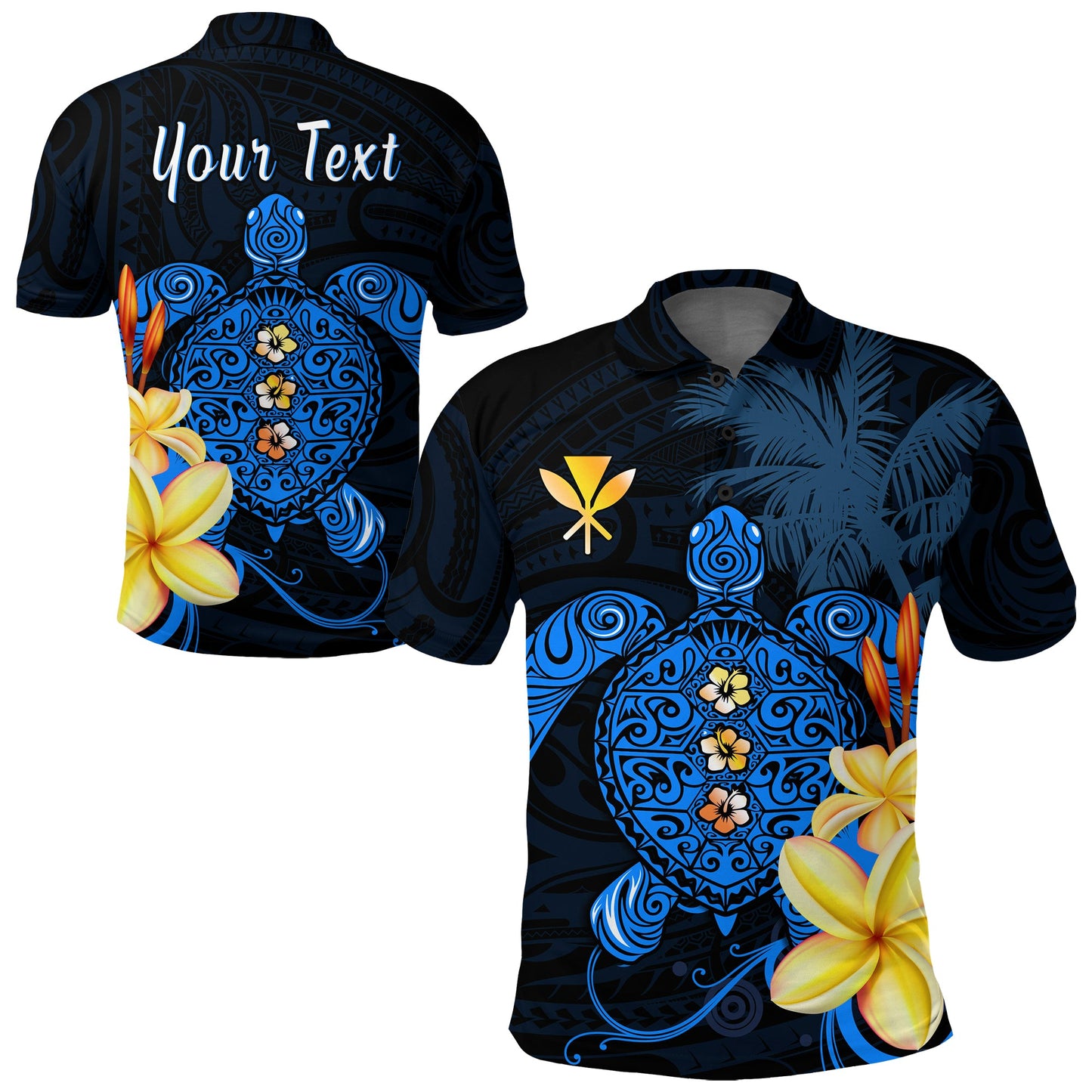 Custom Personalised Hawaii Turtle Polo Shirt Hawaiian Flowers Version Blue Elegant