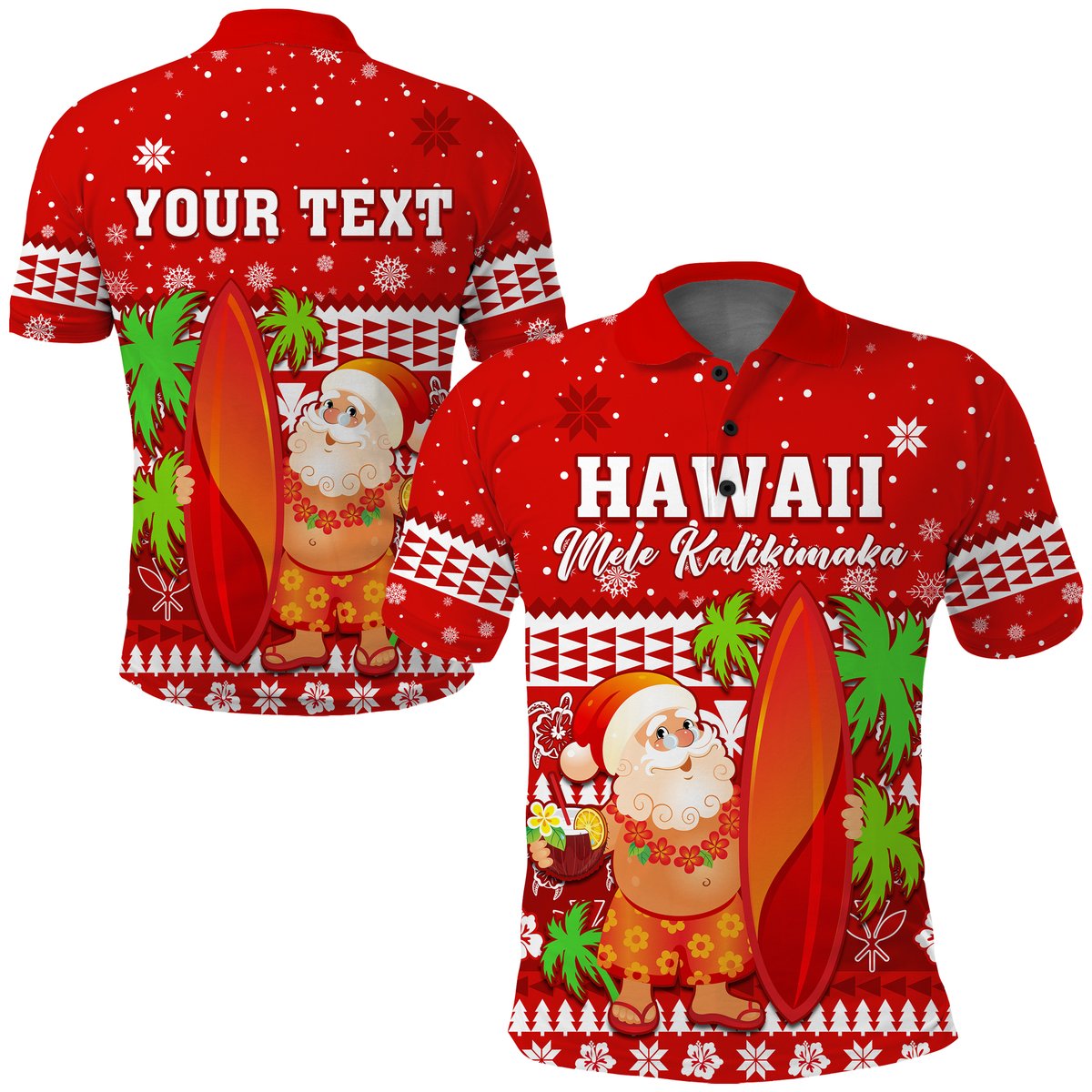 Custom Personalised Mele Kalikimaka Polo Shirt Santa Claus Hawaii Christmas
