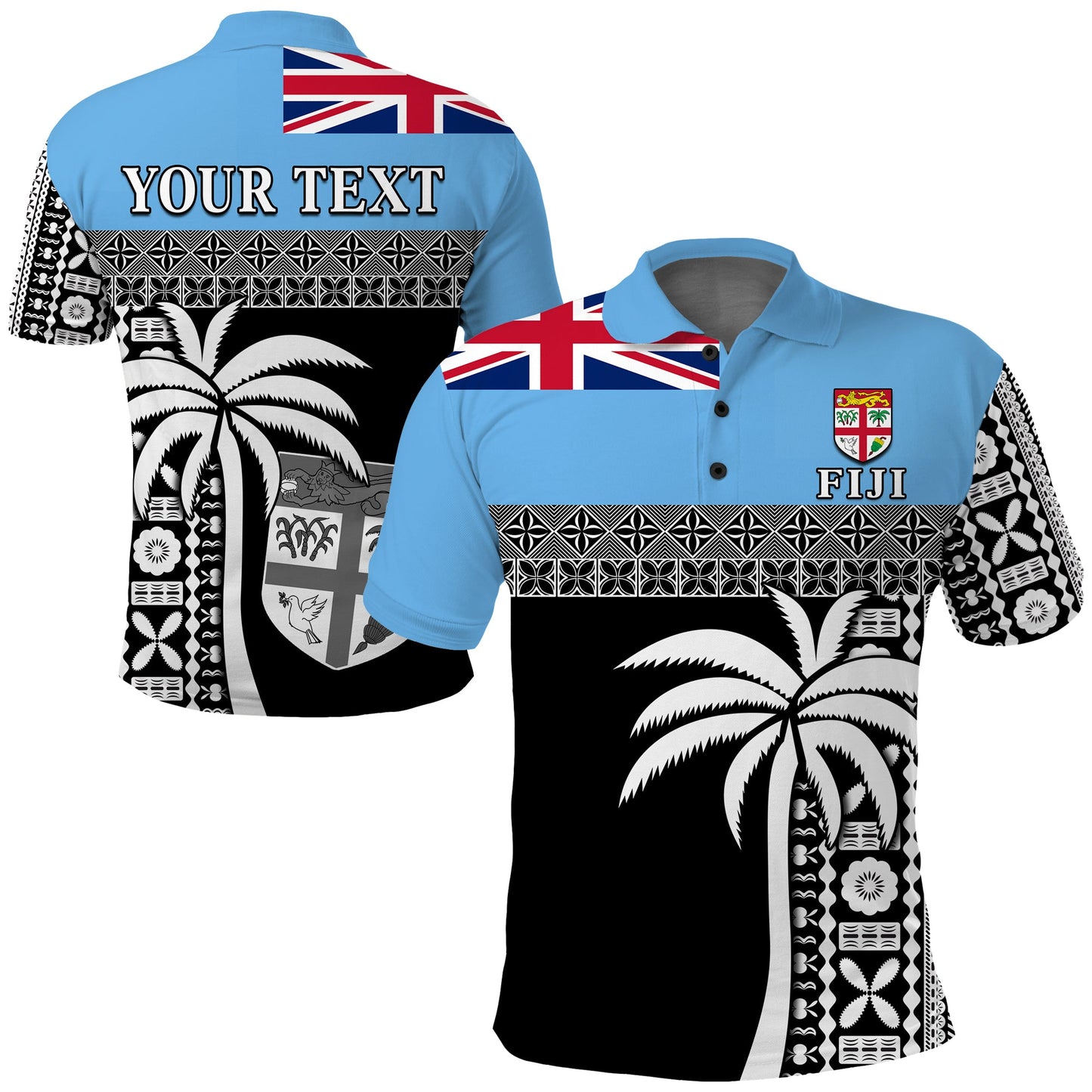 Custom Personalised Fiji Tapa Pattern Polo Shirt Coconut Tree