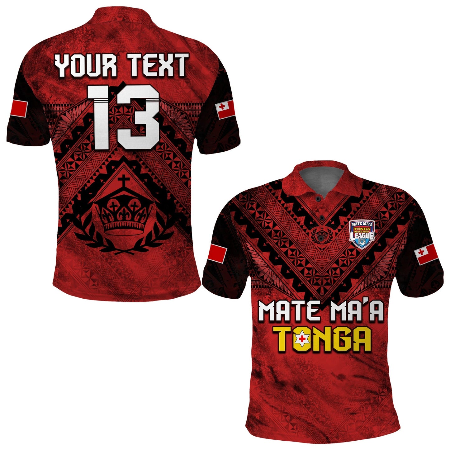 Custom Text and Number Tonga Rugby MMT Polo Shirt Ngatu Mate Maa Tonga Grunge