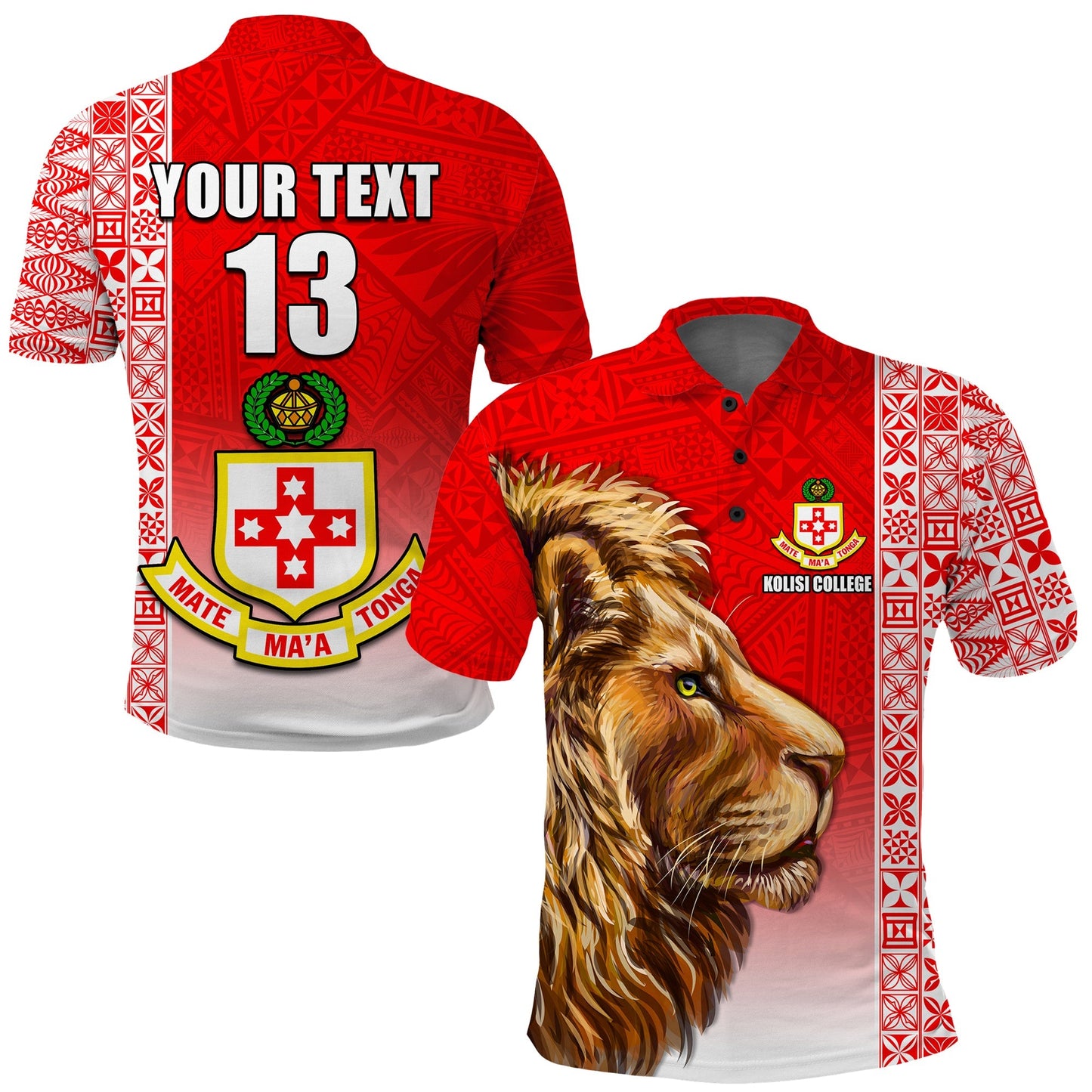 Custom Text and Number Kolisi Tonga College Atele Polo Shirt Home of the Lions