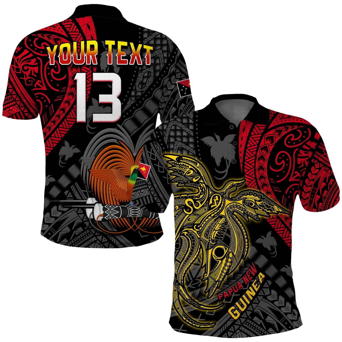 Custom Text and Number Papua New Guinea Polo Shirt Raggiana Birds Of Paradise Happy 47th Independence Day