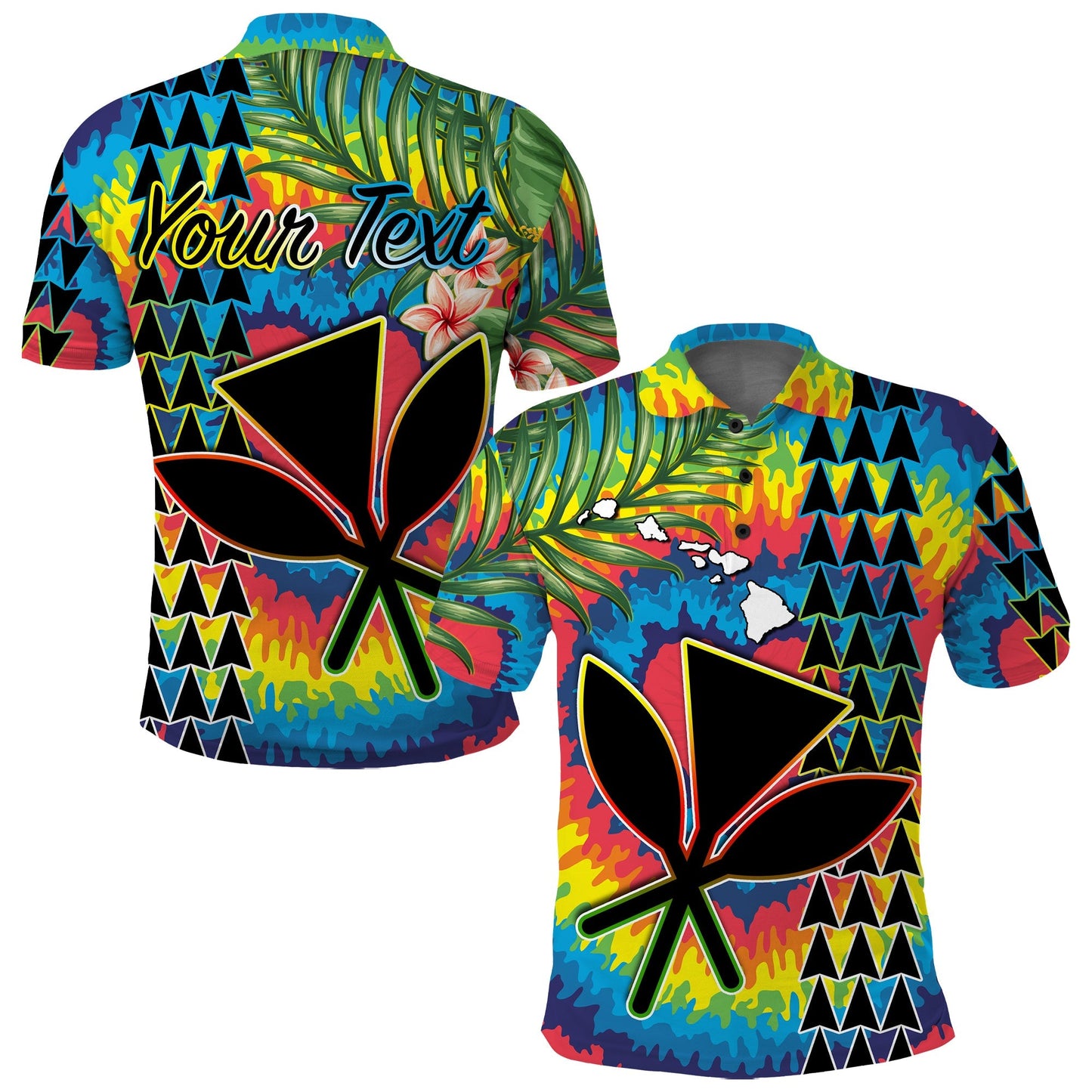 Custom Personalised Hawaii Rainbow Tie Dye Polo Shirt Flowers Polynesian Hawaiian Tribal