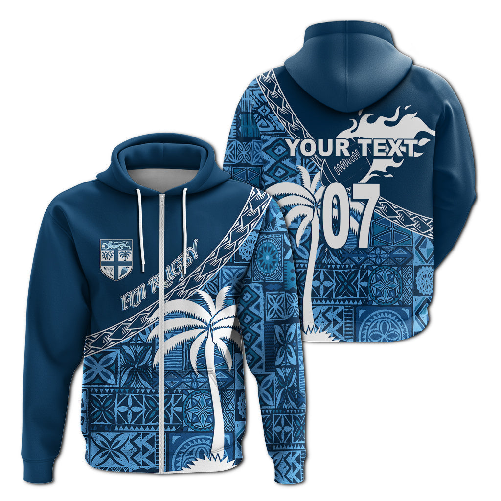 ( Personalize) Tapa Pattern with Palm Tree Fiji Rugby Zip Up Hoodie